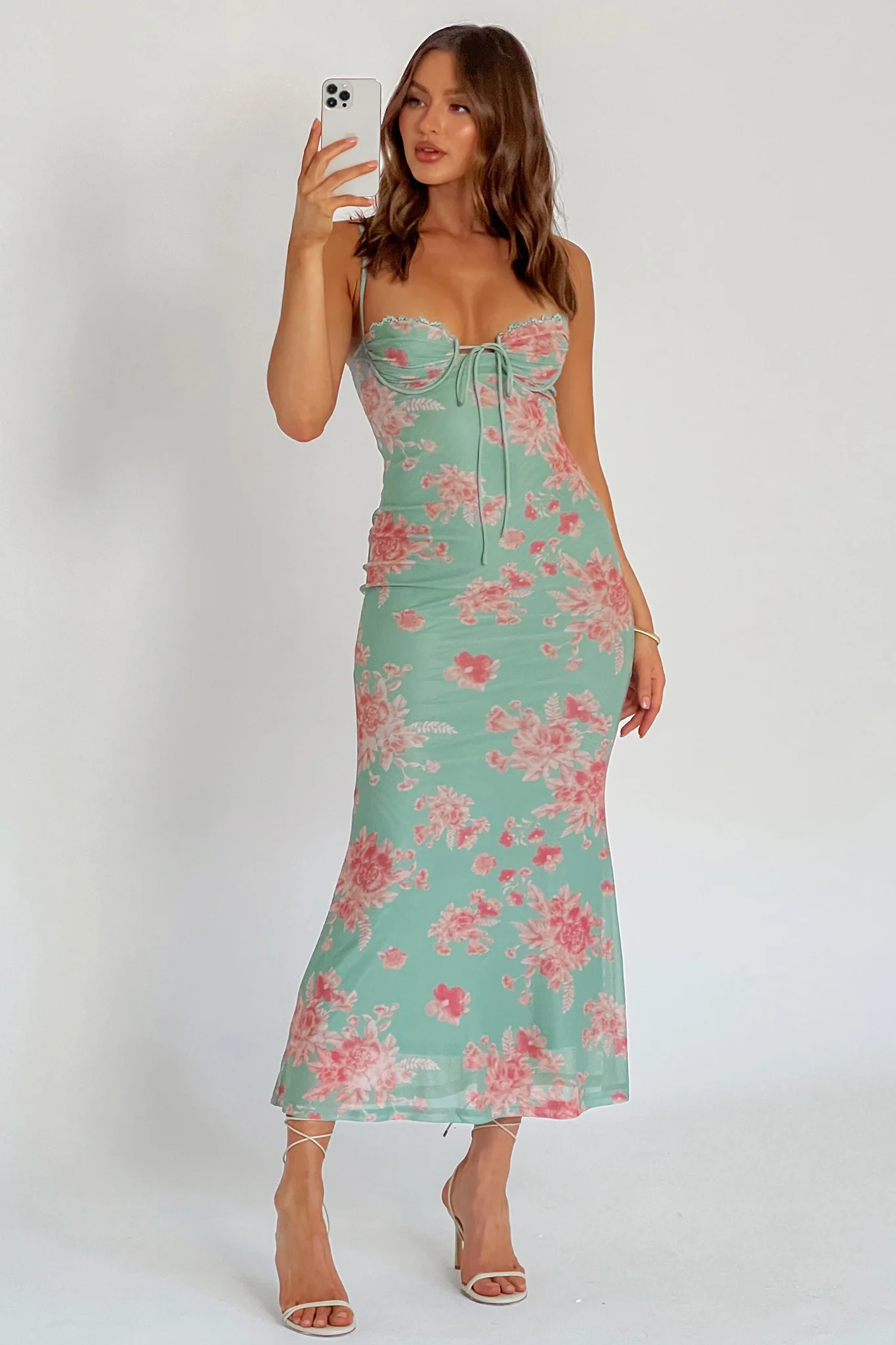 Fortune Lace Trim Mesh Midi Dress Green - Sonourner