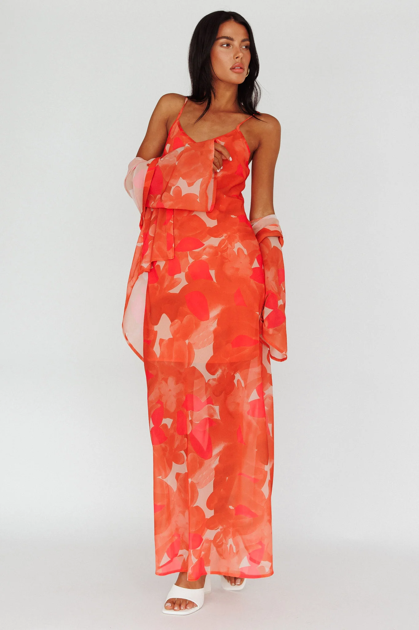 Stasi Cami Strap Midi Dress Floral Orange - Sonourner