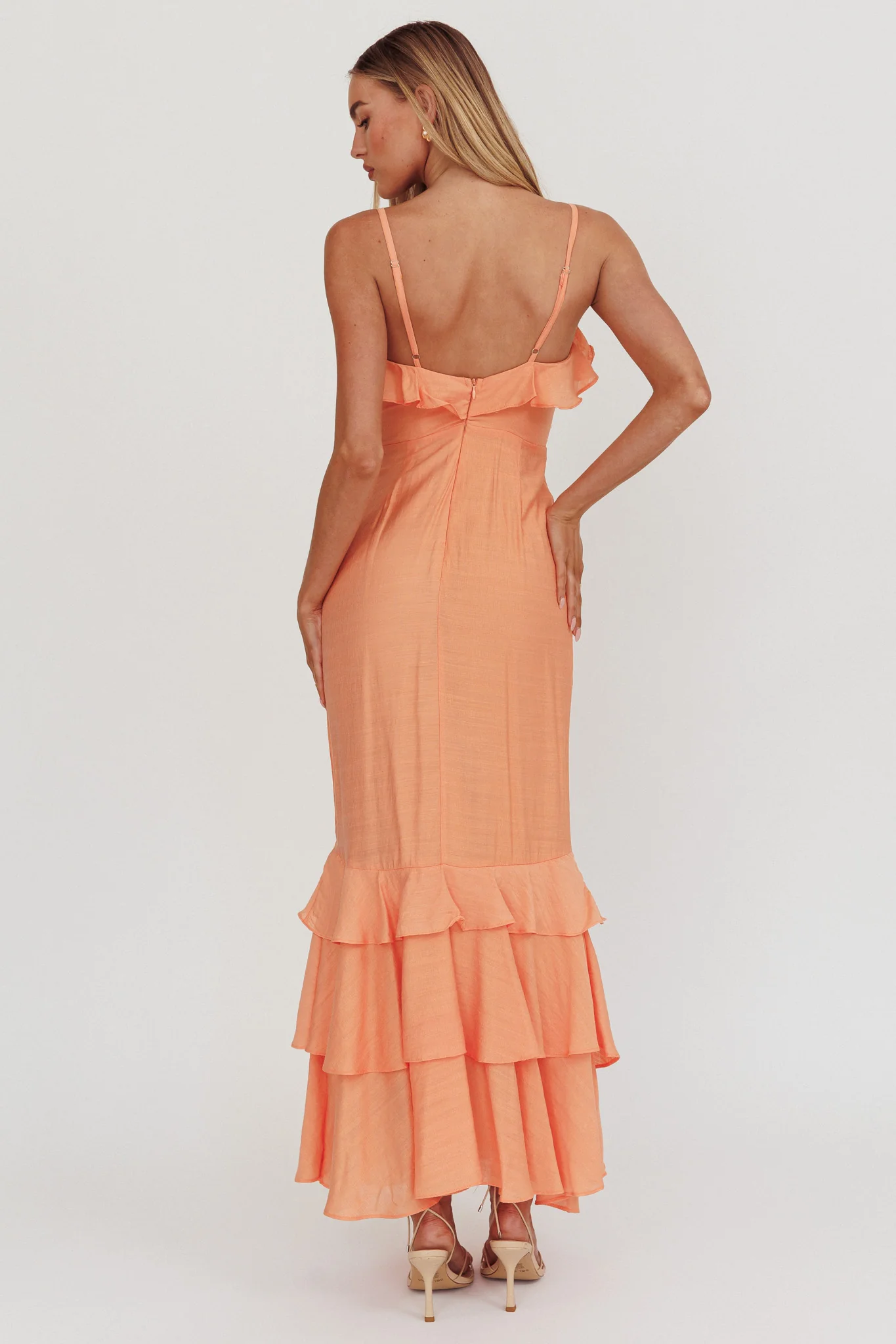 Silvana Frill Trim Split Maxi Dress Orange - Sonourner