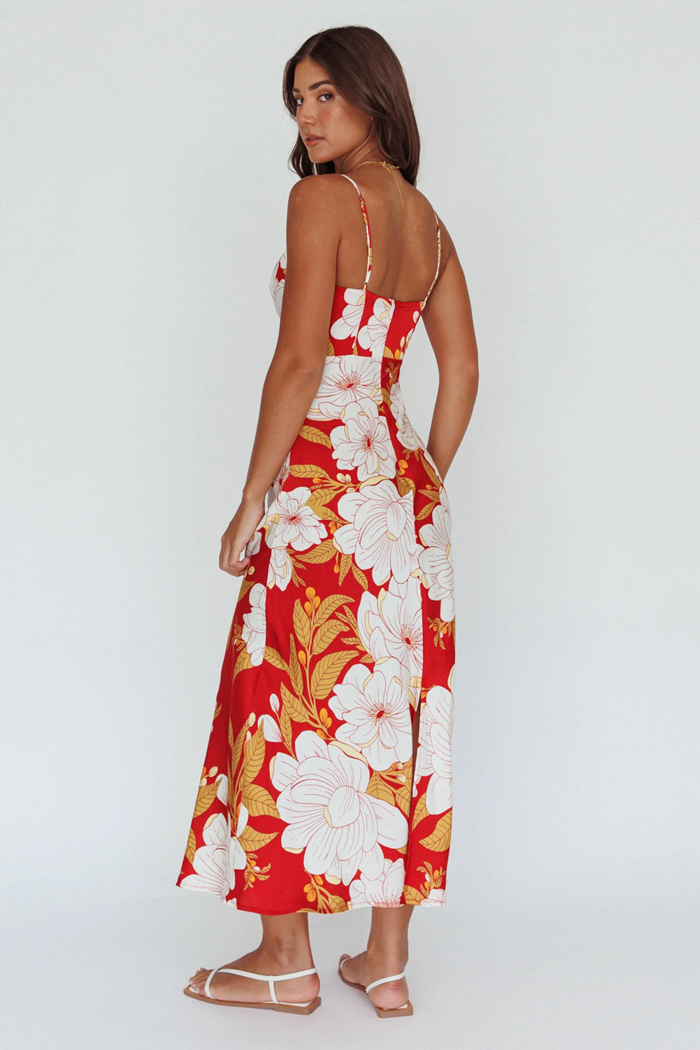 Infinity Pintuck Bust Midi Dress Flower Red - Sonourner