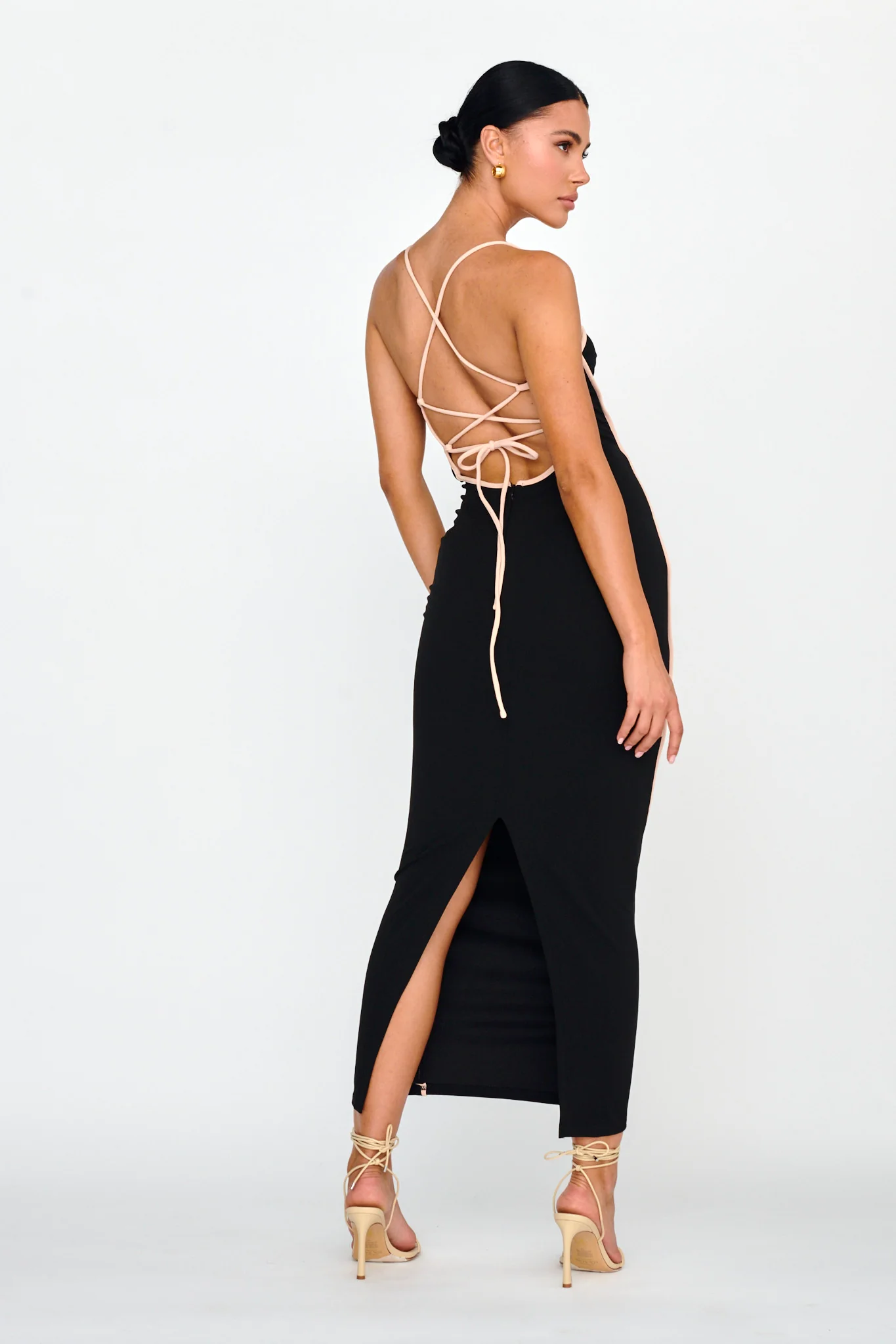 Future Awaits Lace-Up Back Maxi Dress Black - Sonourner