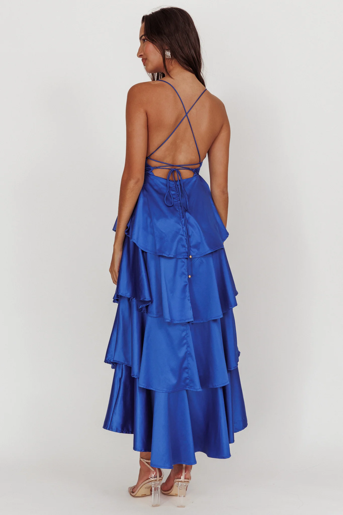 Auguste Tiered Frill Strappy Back Dress Electric Blue - Sonourner