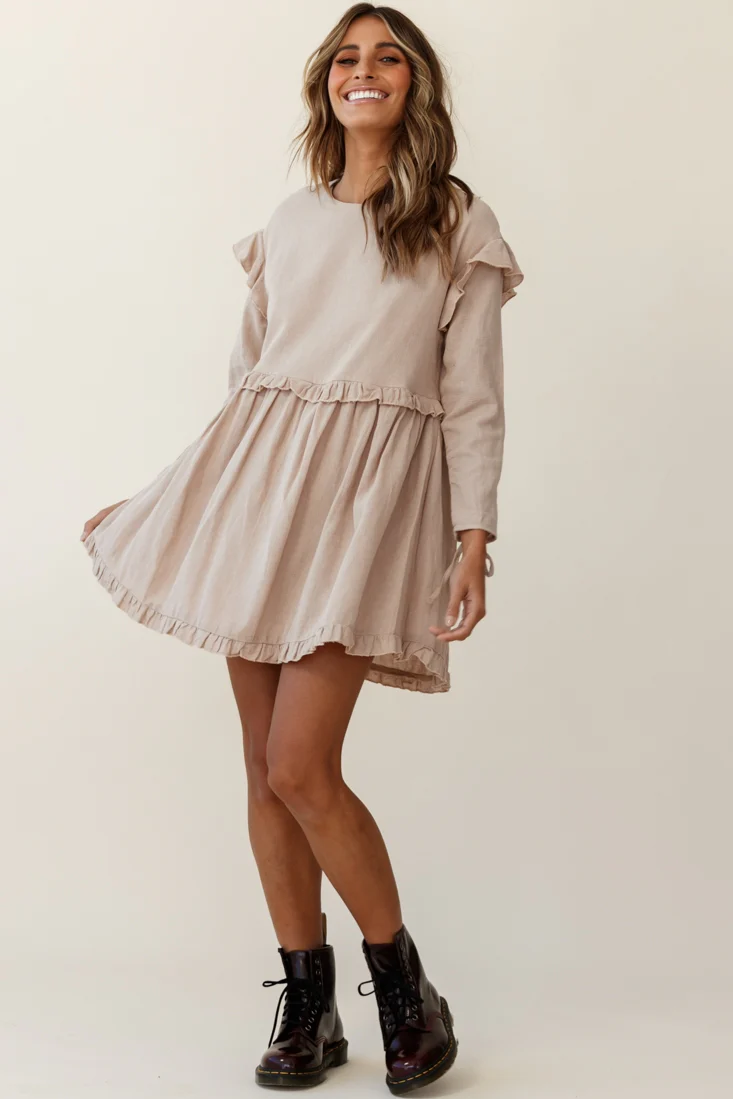 Marion Long Sleeve Shift Dress Mocha - Sonourner