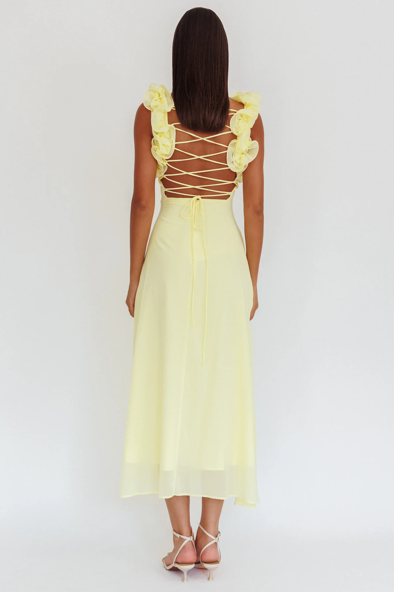 Eloquent Lace-Up Back Maxi Dress Yellow - Sonourner