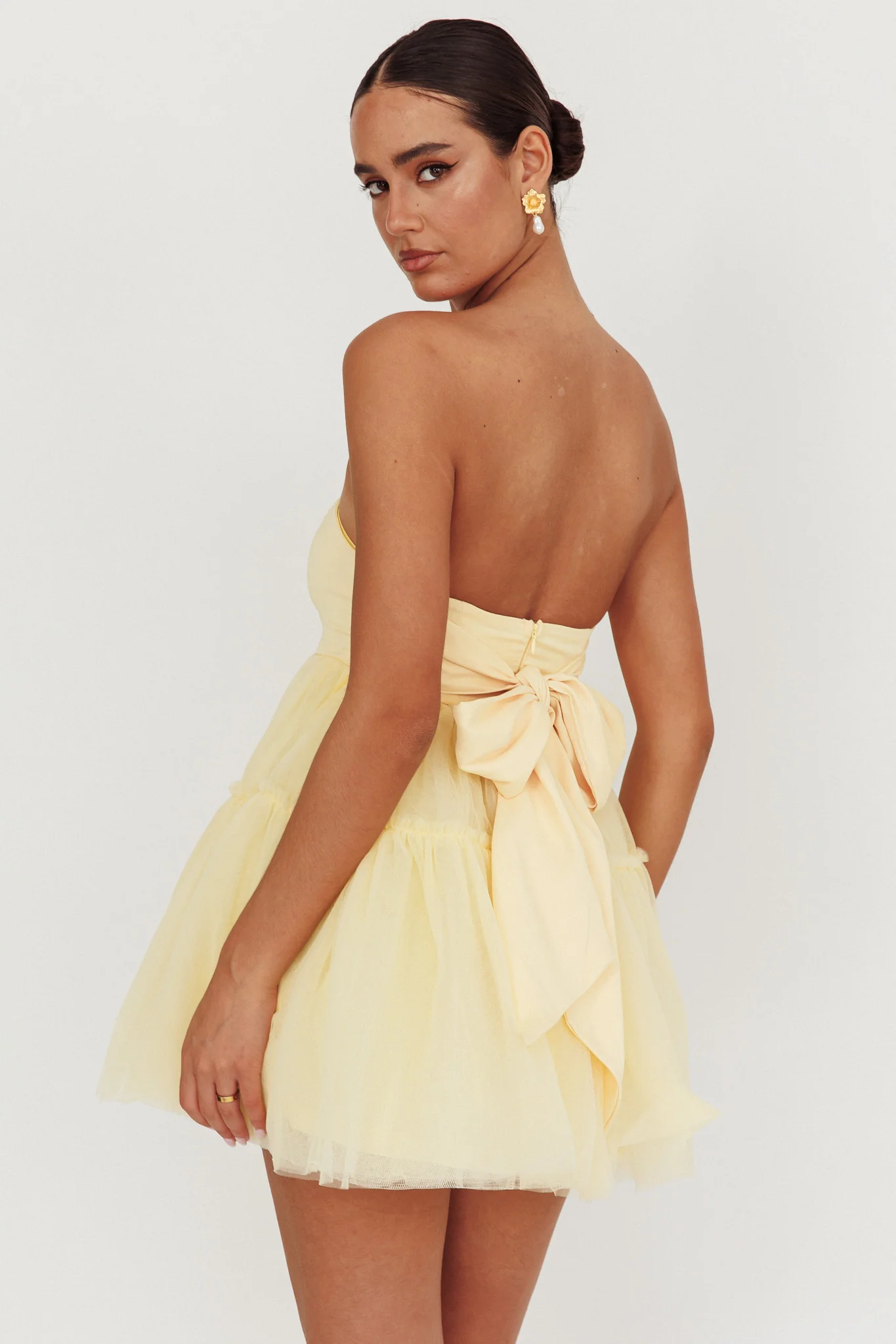 Dreamscape Strapless Tulle Mini Dress Lemon - Sonourner
