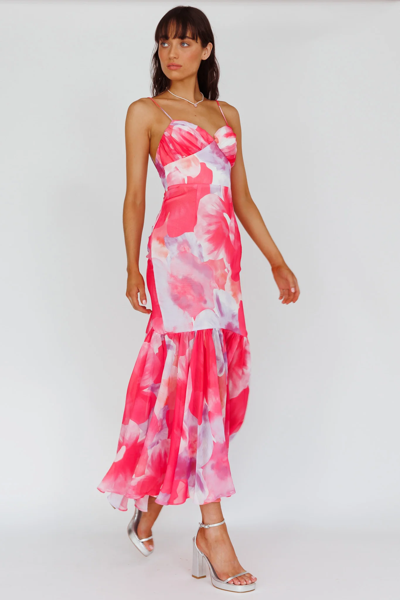 Sunni Low Back Midi Dress Floral Pink - Sonourner