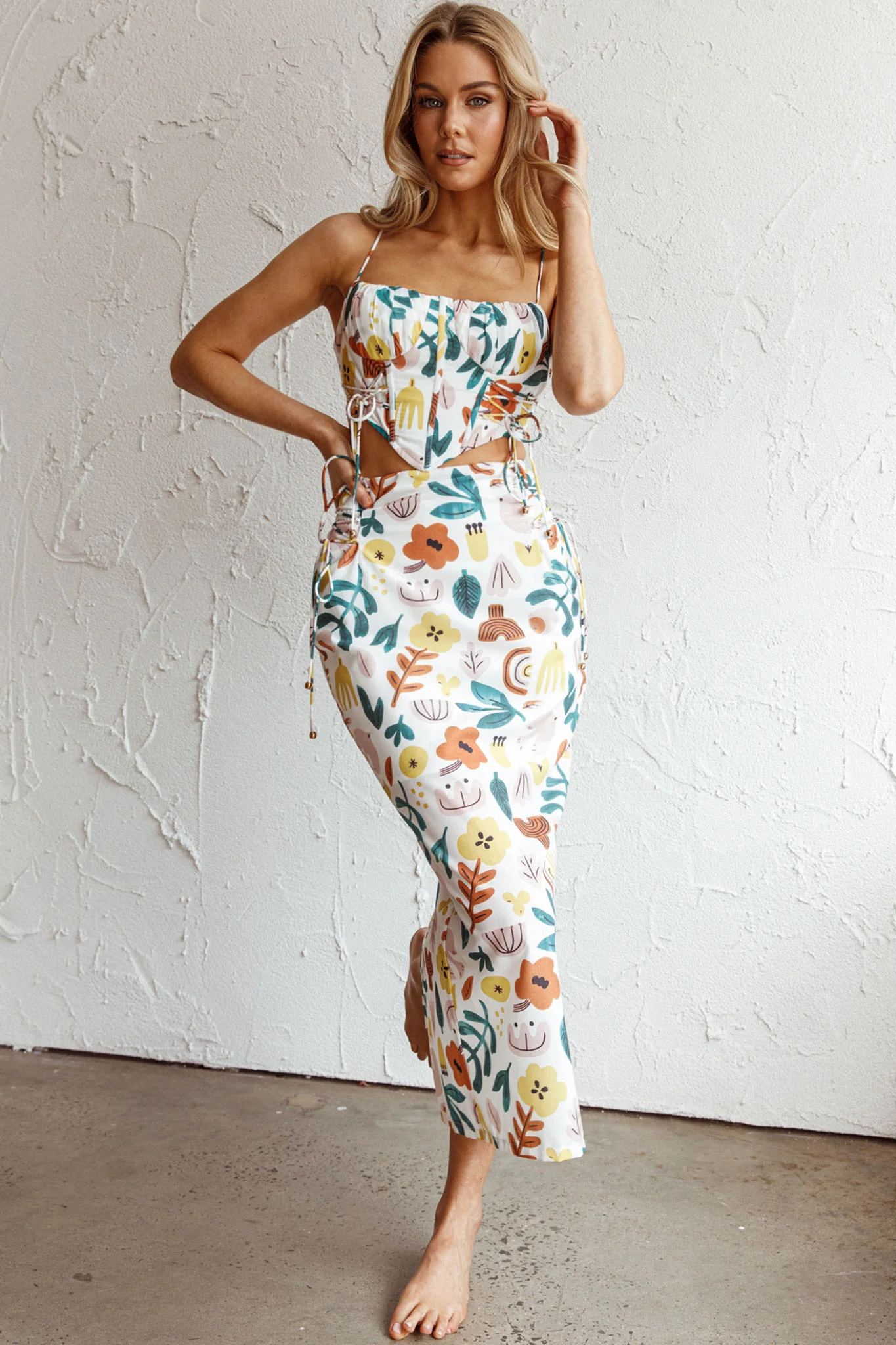 Graziella Lace Up Midi Skirt White Base - Sonourner