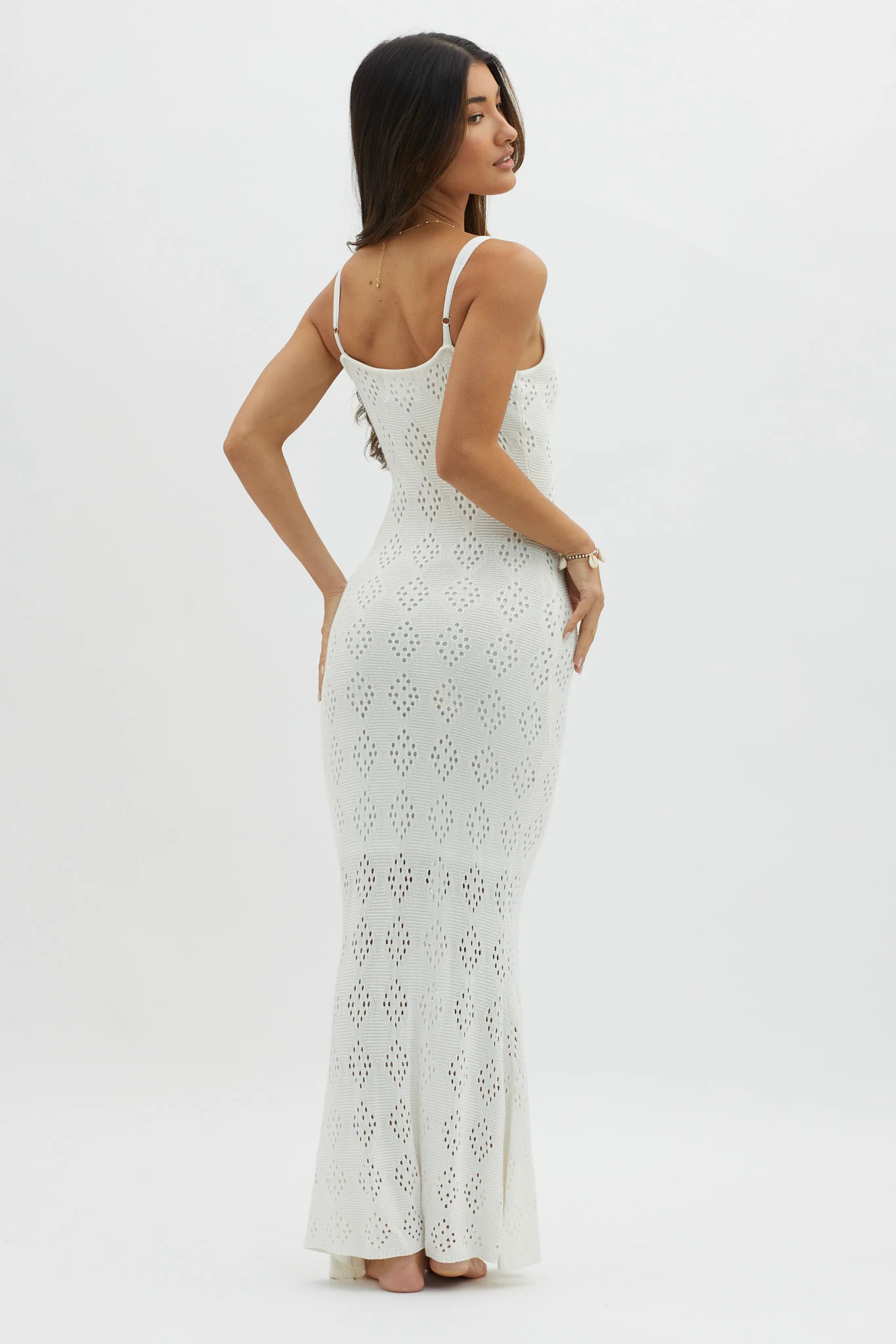 Raven Cami Strap Crochet Maxi Dress White - Sonourner