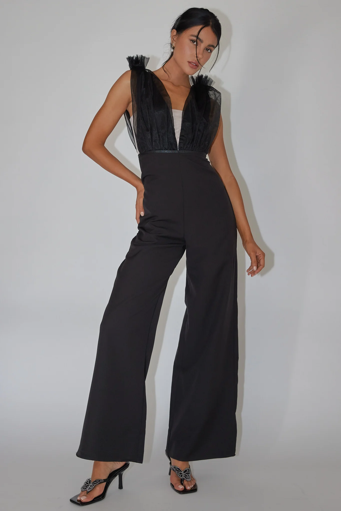 Lovinia Mesh Bodice Jumpsuit Black - Sonourner