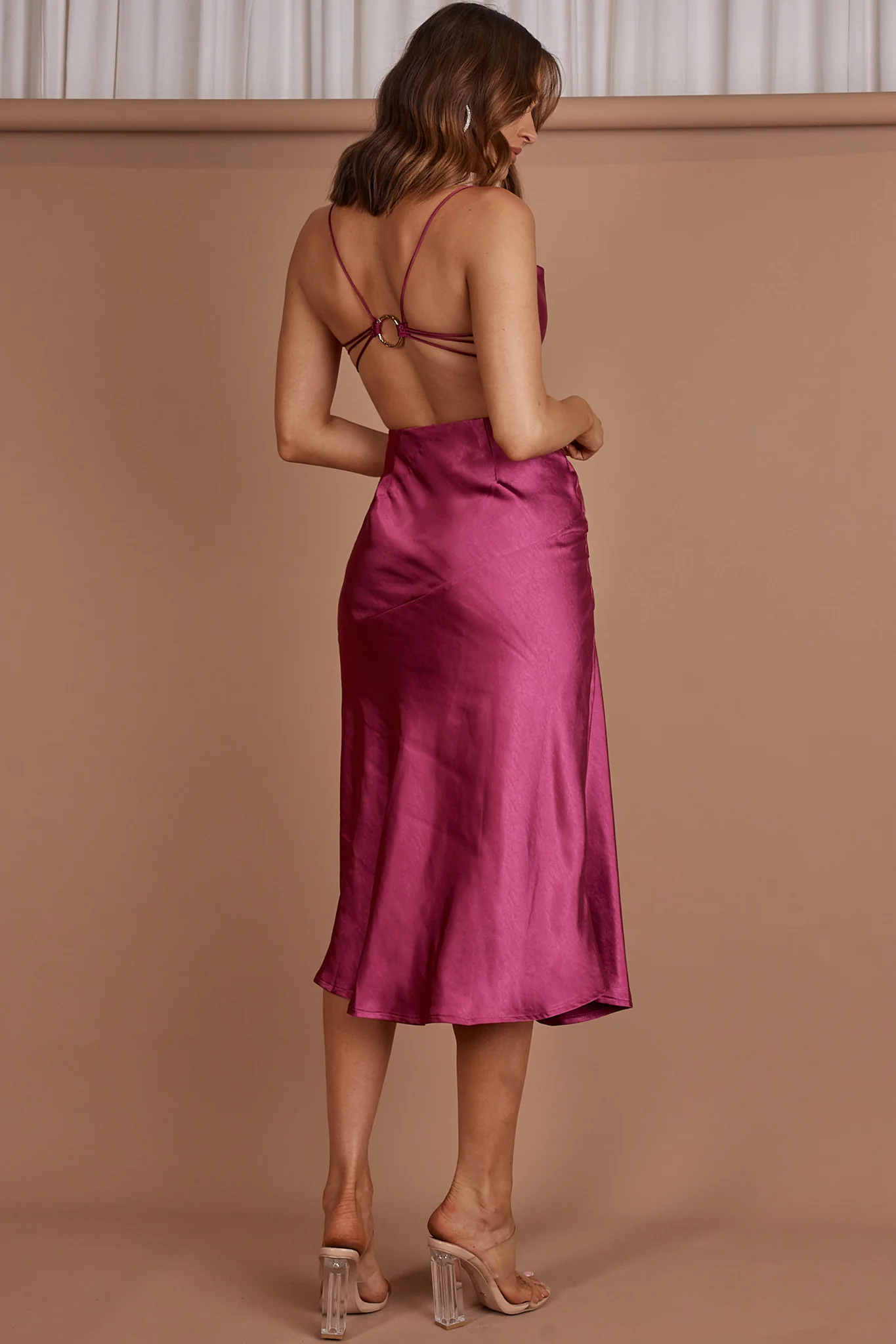 Midnight Muse Strappy Back Midi Dress Fuchsia - Sonourner