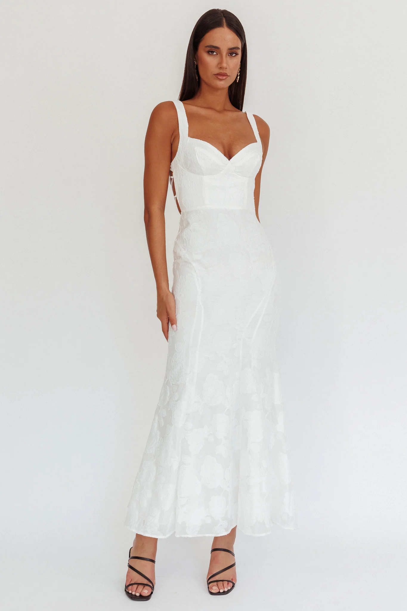 Autumn Moon Strappy Back Maxi Dress Textured White - Sonourner