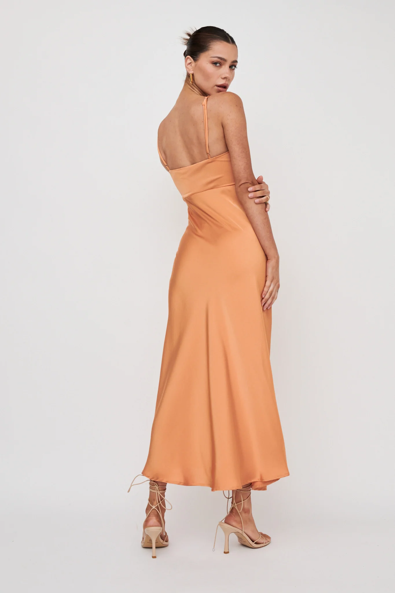 Missoula Cami Strap Padded Bust Midi Dress Orange - Sonourner