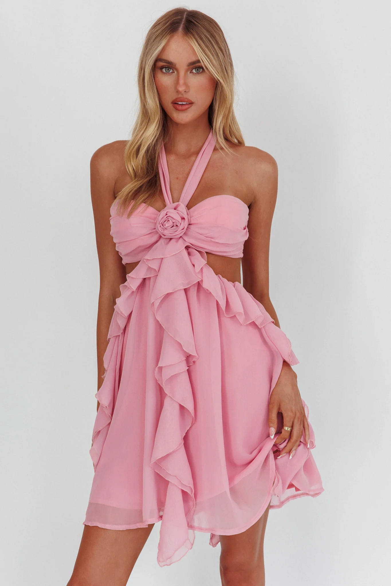 Santiago Cut-Out Ruffle Mini Dress Blush - Sonourner