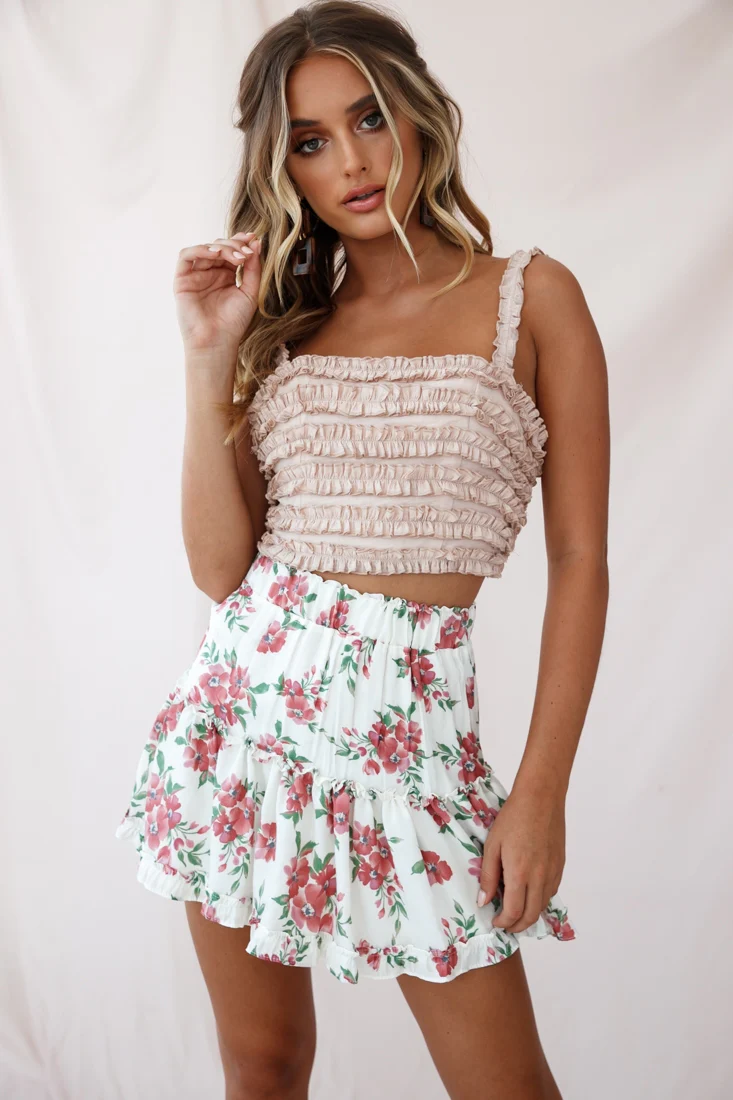 Lolita Frill Embellished Crop Top Nude - Sonourner