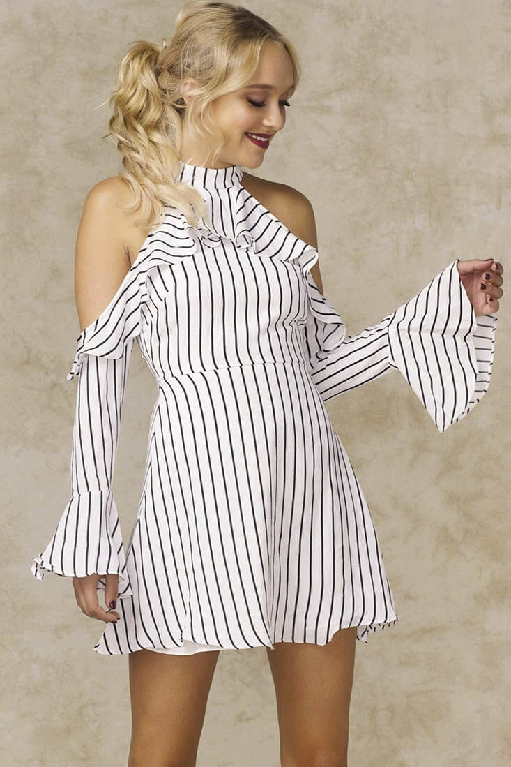 Michelle Halter Neck Off the Shoulder Dress White - Sonourner