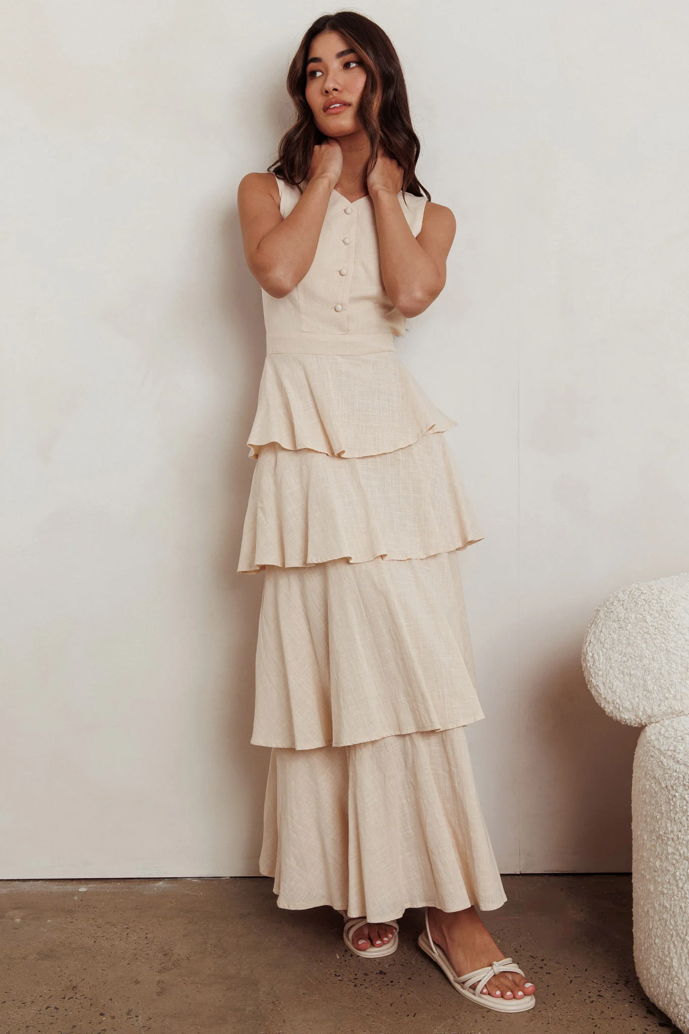 Just Perfect Tiered Ruffle Maxi Dress Oat - Sonourner