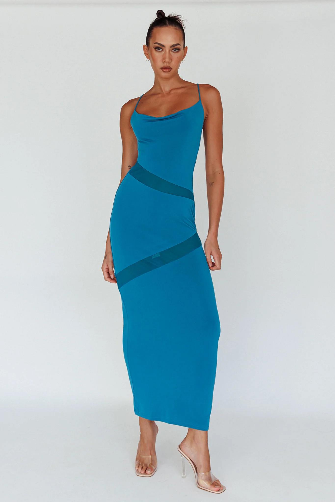 Sun Kissed Cowl Tied Back Maxi Dress Teal - Sonourner