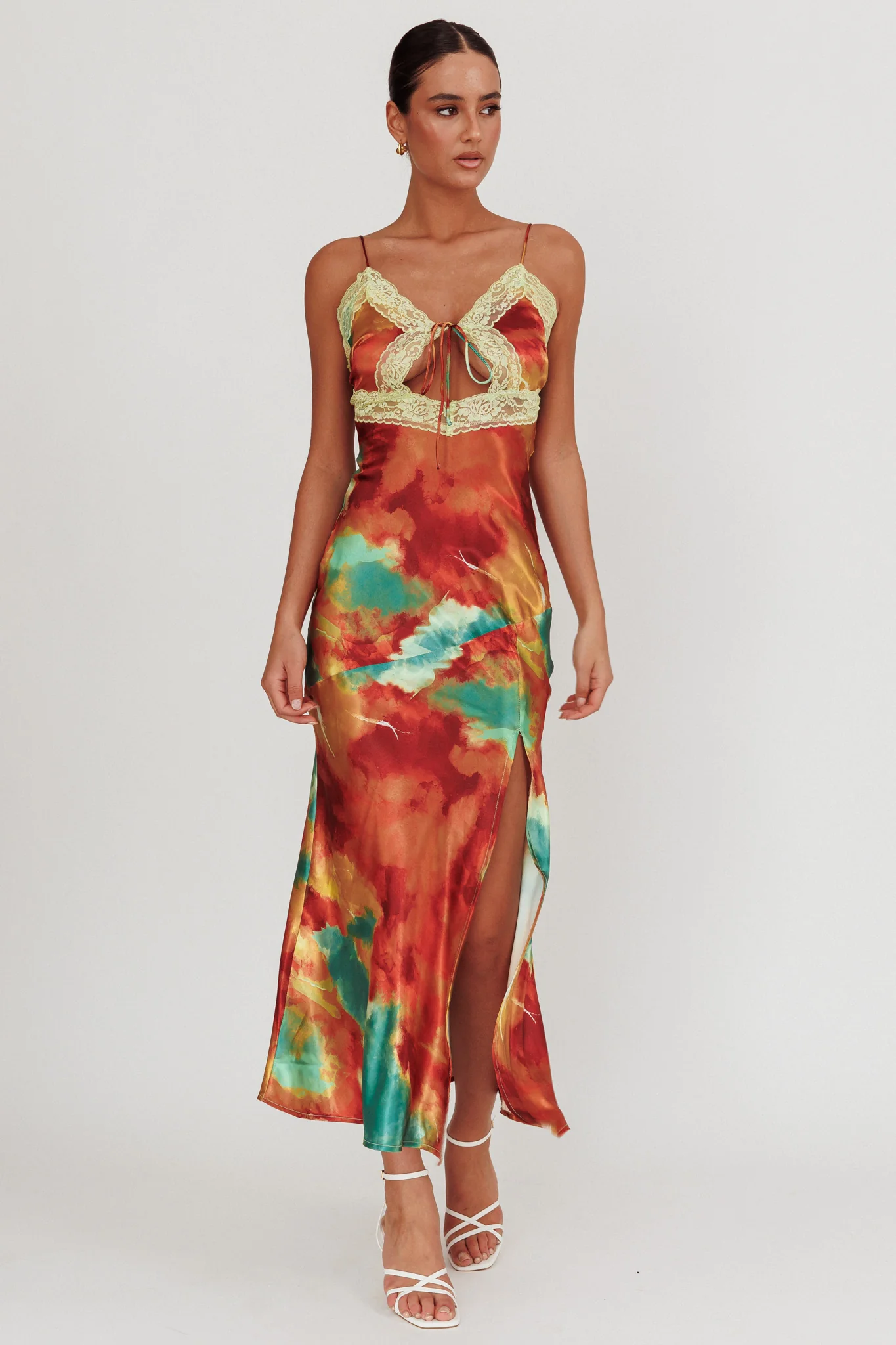 Saga Bust Keyhole Satin Maxi Dress Green - Sonourner