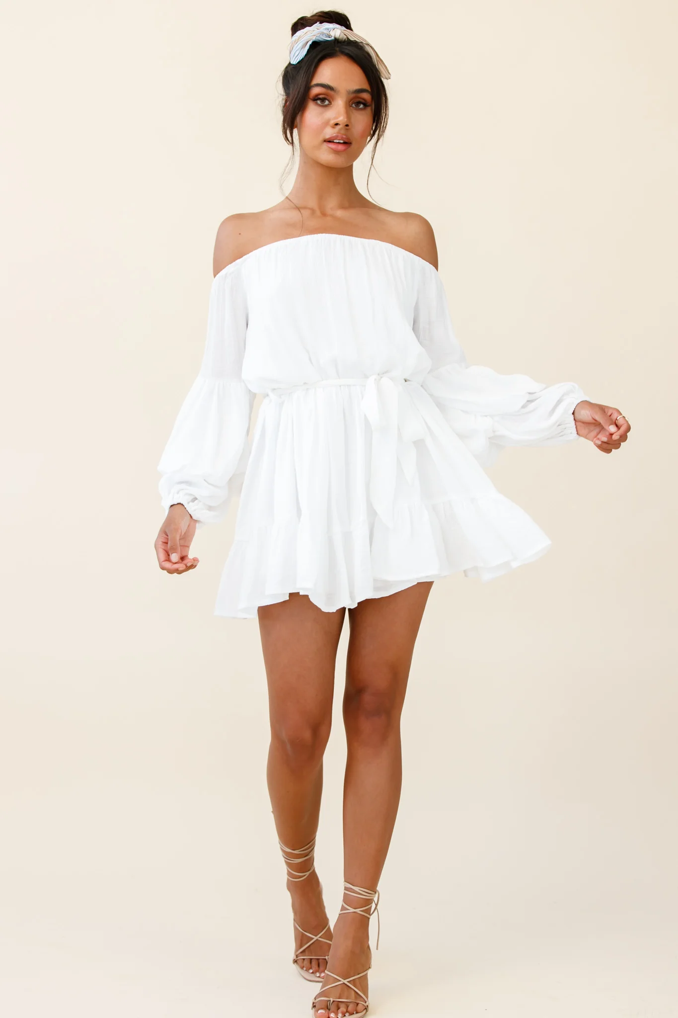 Frida Off-Shoulder Waist Tie Dress White - Sonourner