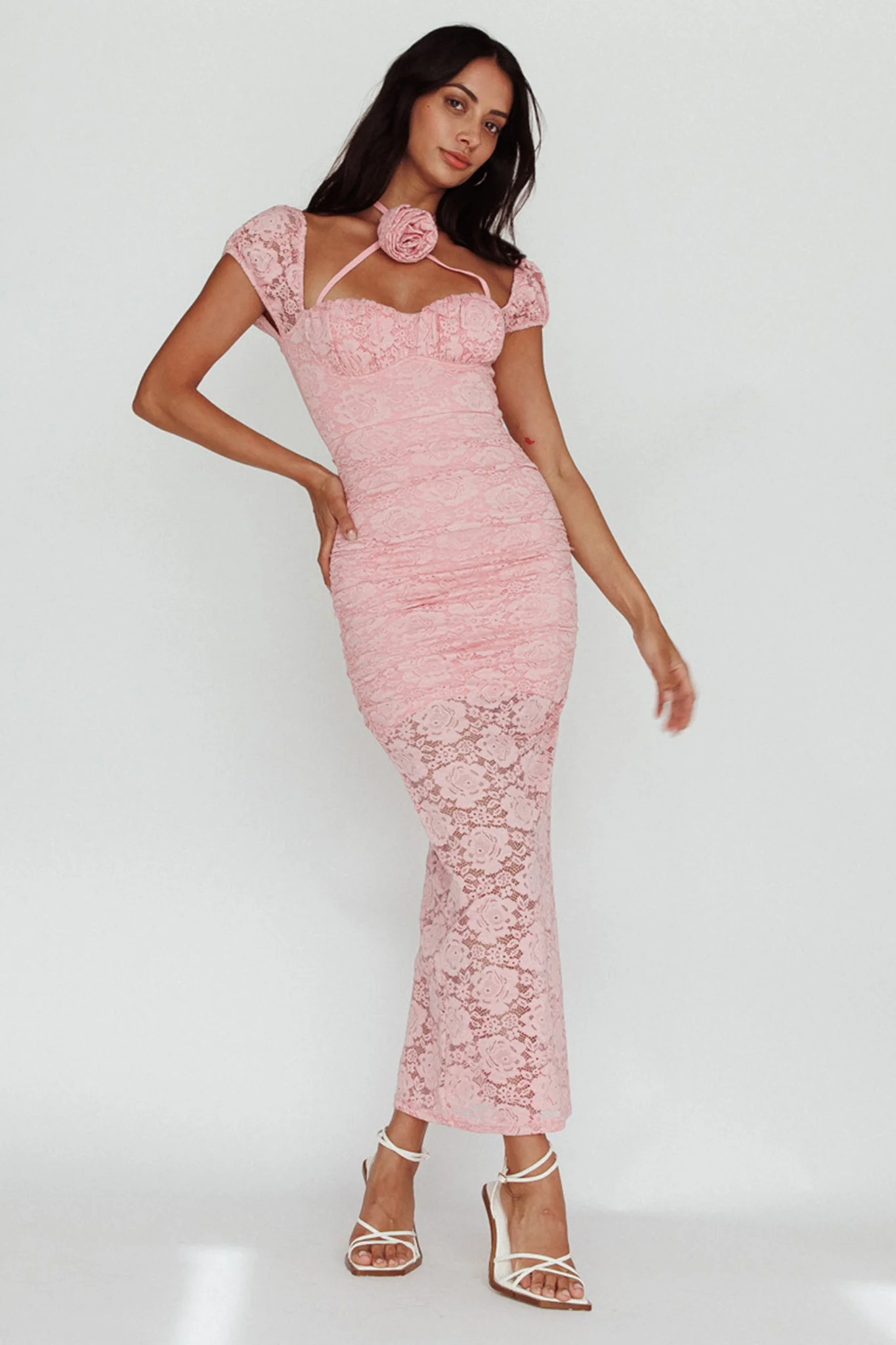 Versailles Summer Rose Accent Lace Dress Blush - Sonourner