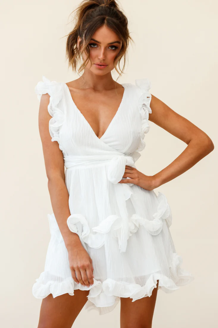 Greta Sleeveless Tiered Ruffle Chiffon Dress White - Sonourner