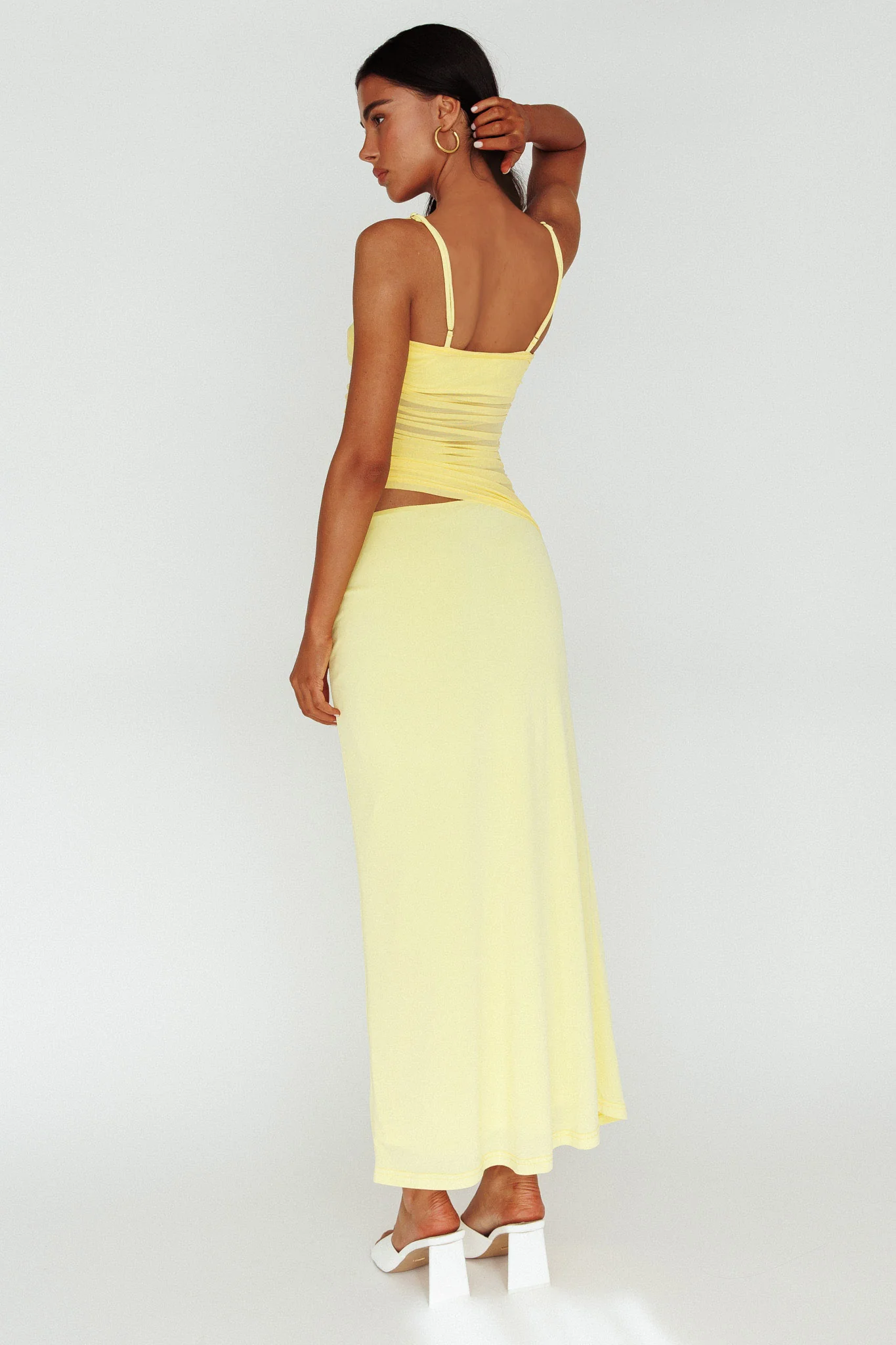 Lorely Ruched Bodice Midi Dress Yellow - Sonourner