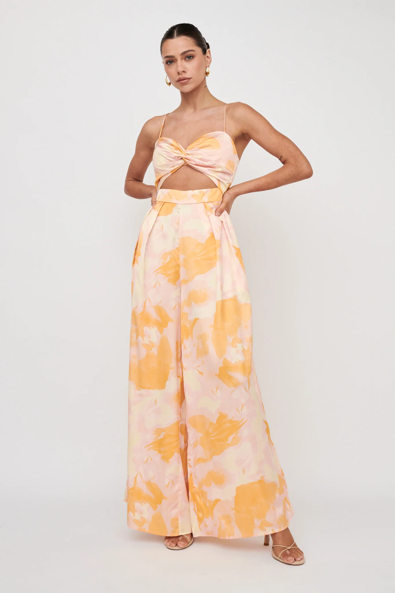 Tammi Cut-Out Waist Jumpsuit Abstract Yellow - Sonourner