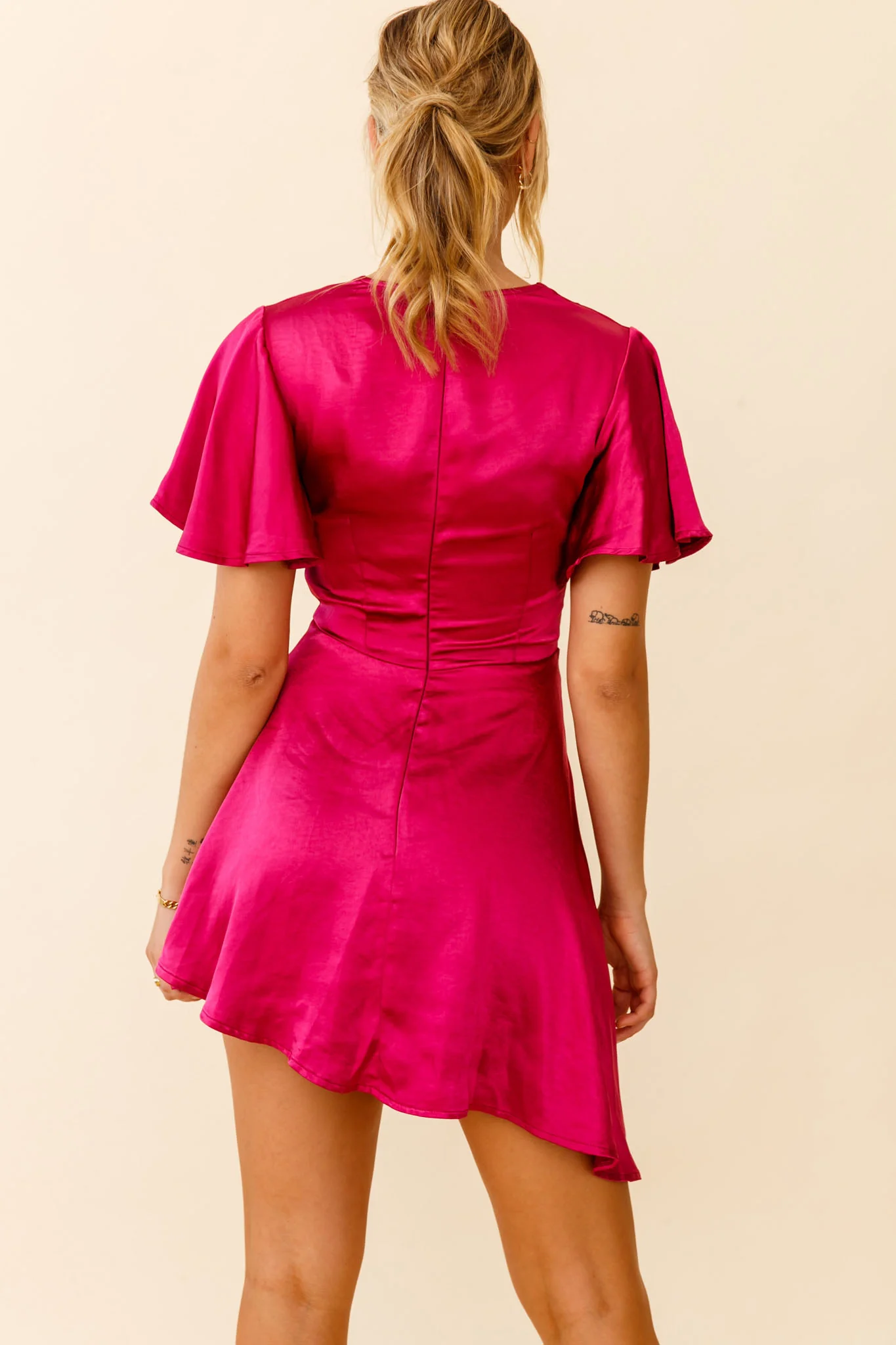 Sydney Angel Sleeve Cowl Neck Satin Dress Plum - Sonourner