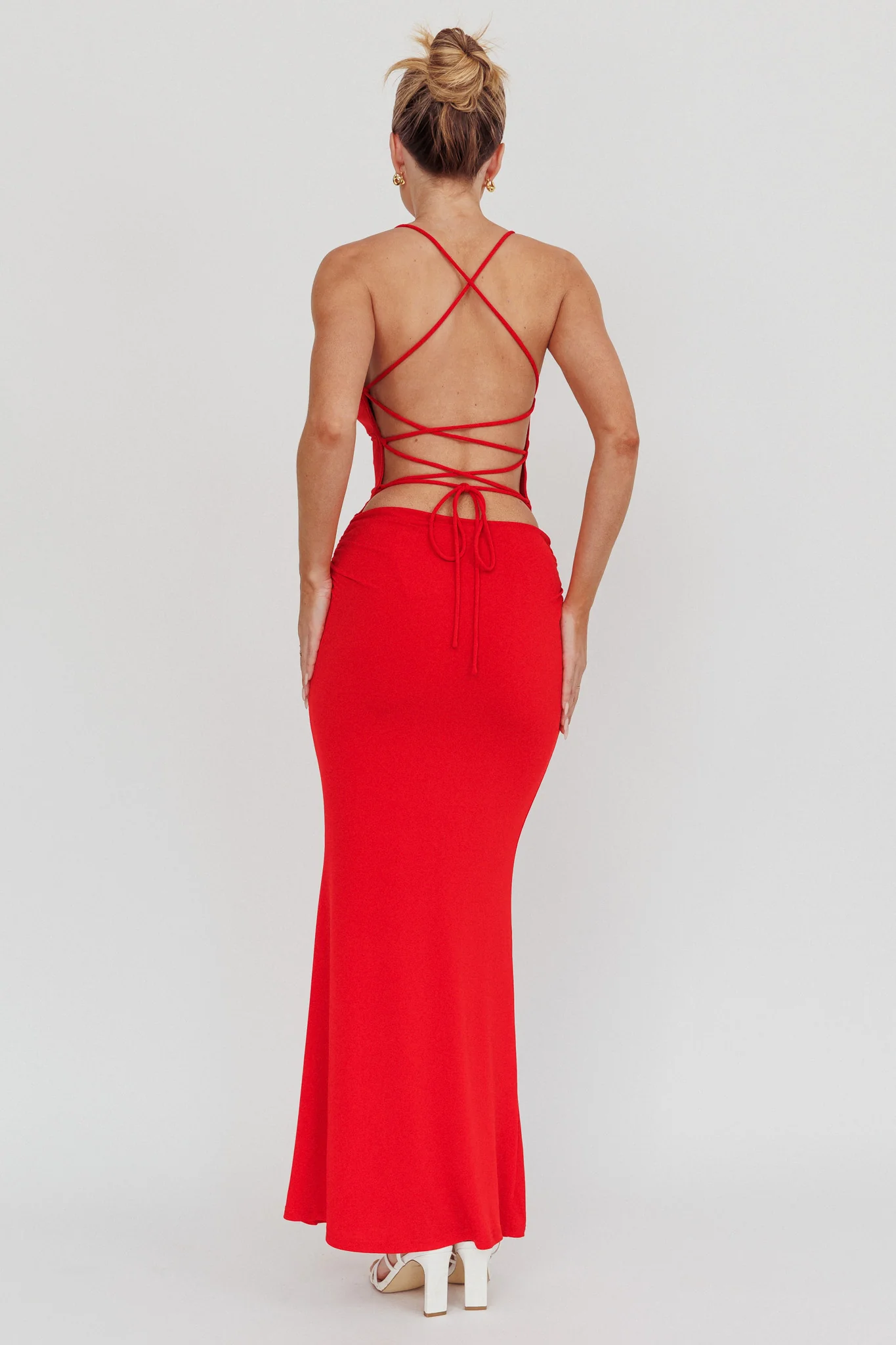 Ignite Rosette Backless Maxi Dress Cherry - Sonourner