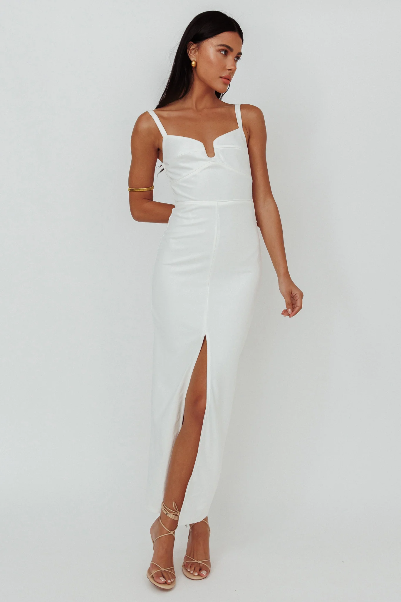 Love To Love Front Split Maxi Dress White - Sonourner