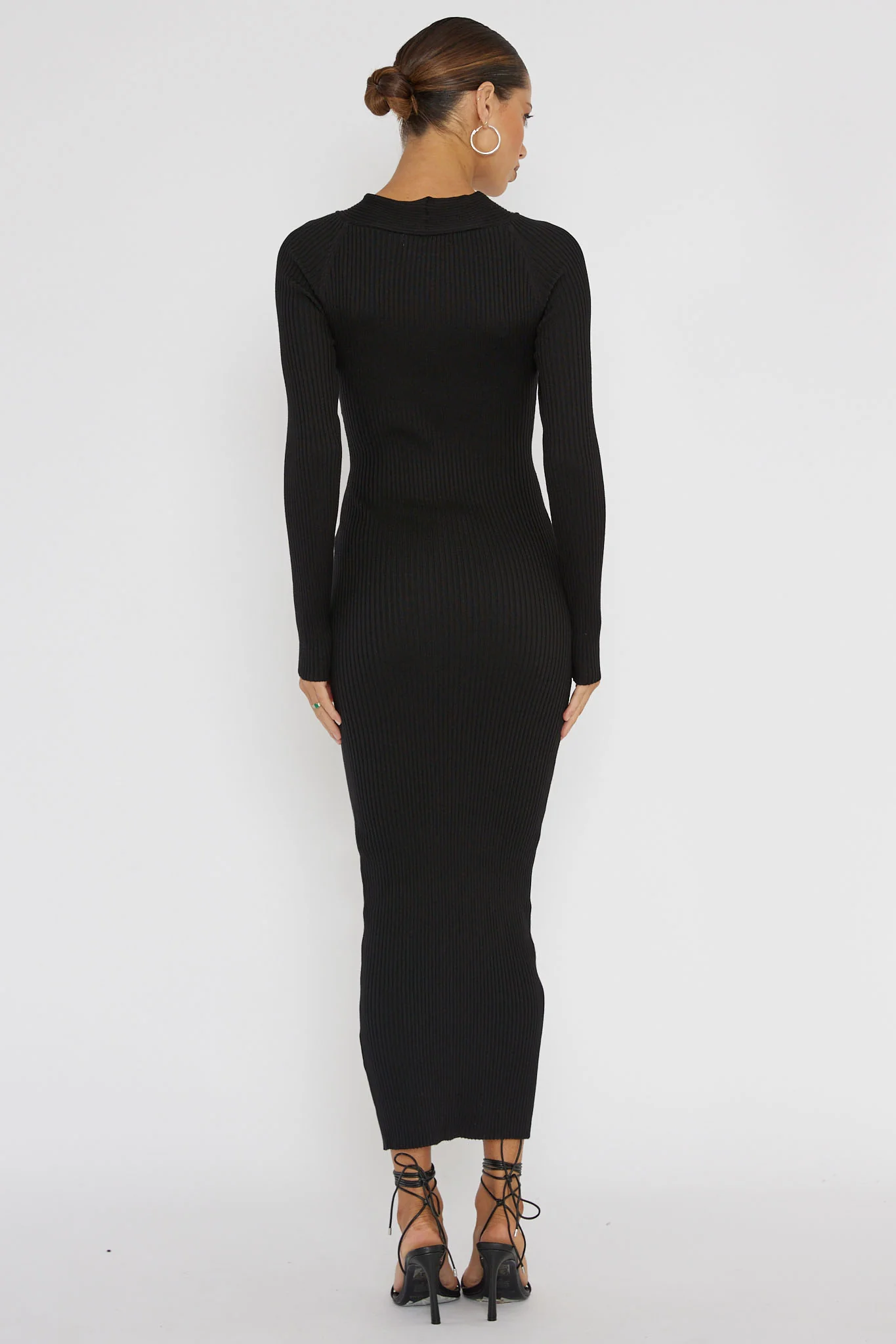 One Mind Cut-Out Neckline Knit Midi Dress Black - Sonourner