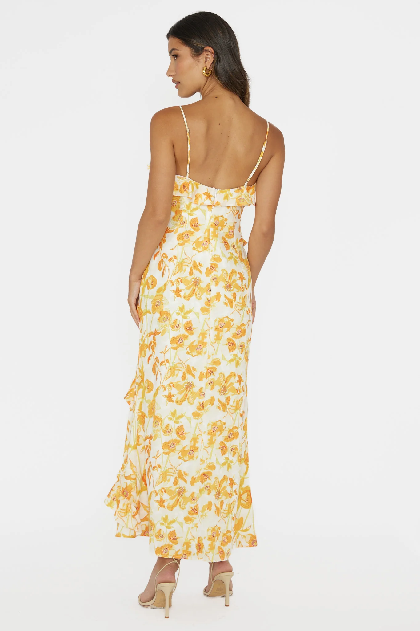 Silvana Frill Trim Midi Dress Floral Orange - Sonourner