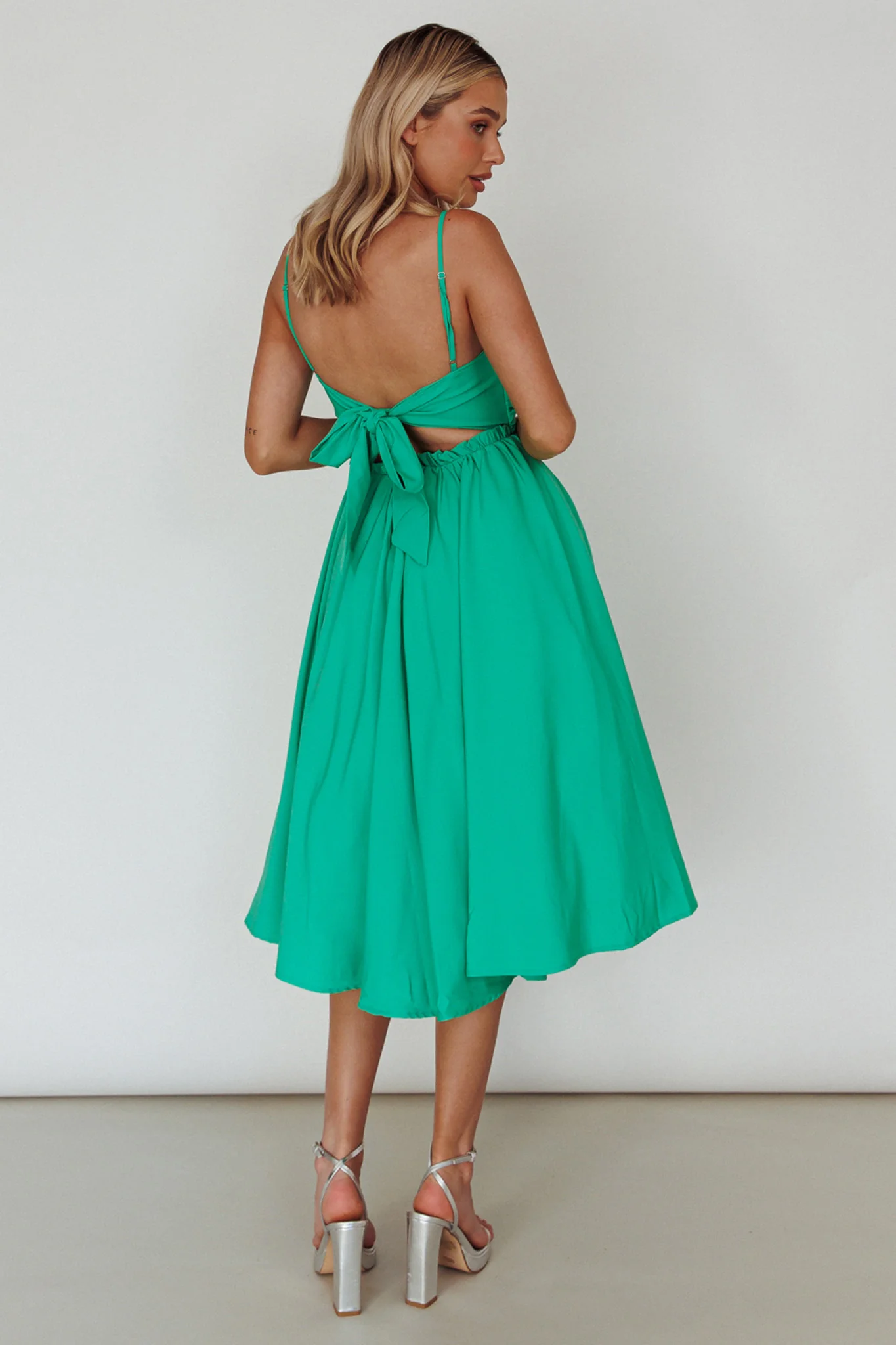 Salome Tied Back Knee Length Dress Green - Sonourner
