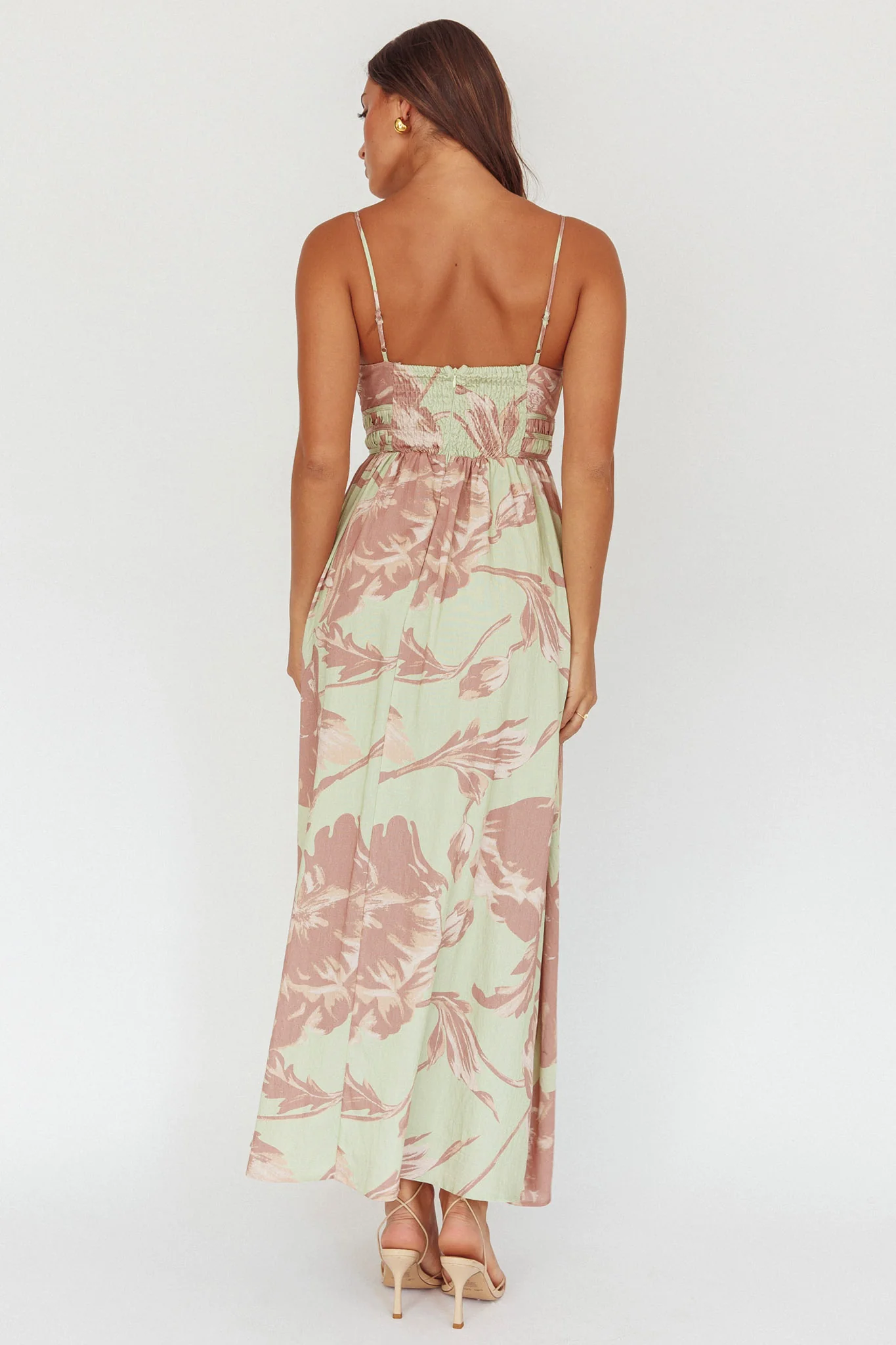Sunny Afternoon Gathered Waist Maxi Dress Floral Sage - Sonourner