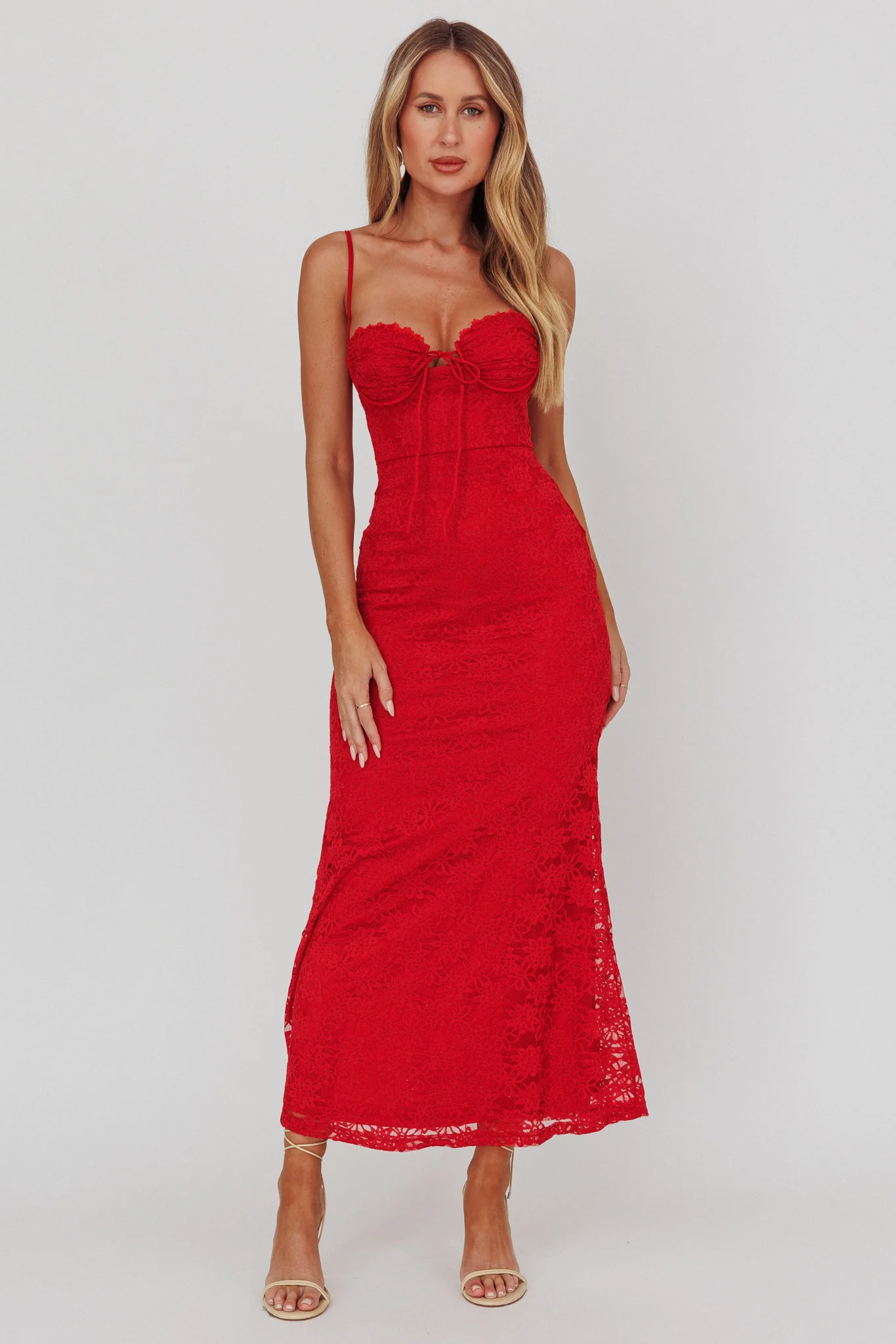 Passione Tied Bust Lace Maxi Dress Cherry - Sonourner