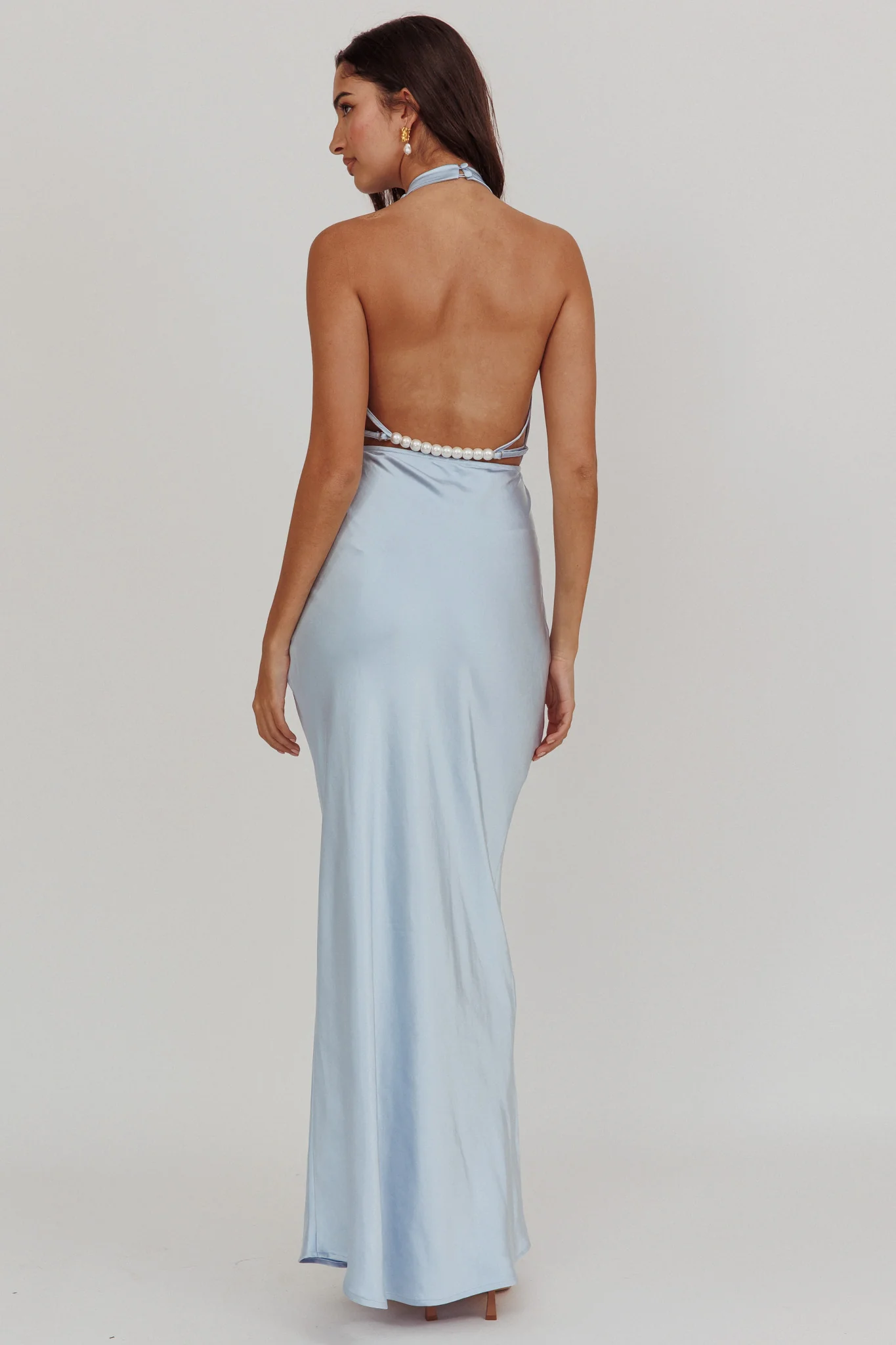 Gelato Pearl Strap Halter Maxi Dress Blue - Sonourner