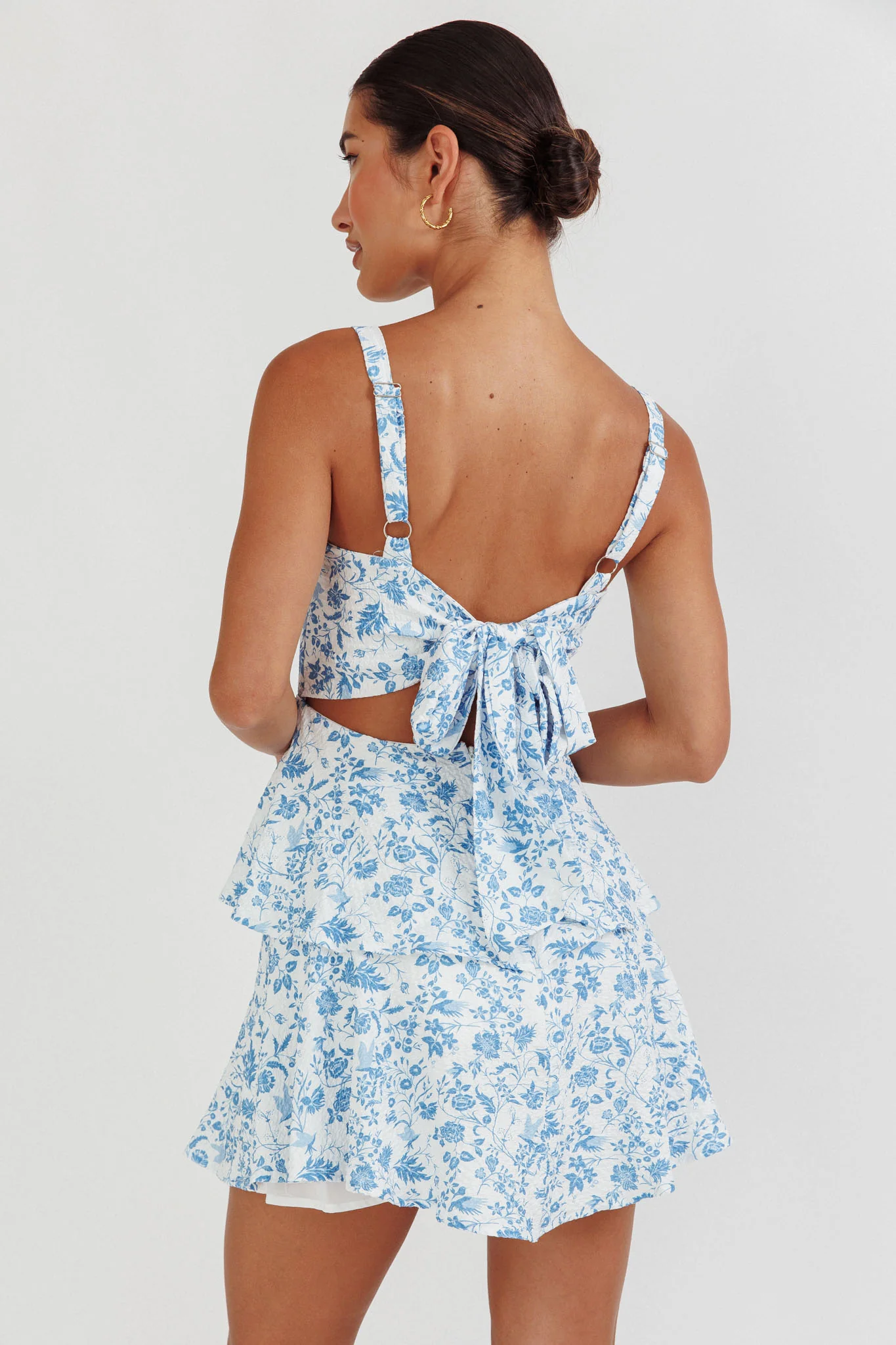 Provence Bloom Tiered Ruffle Mini Dress Blue - Sonourner