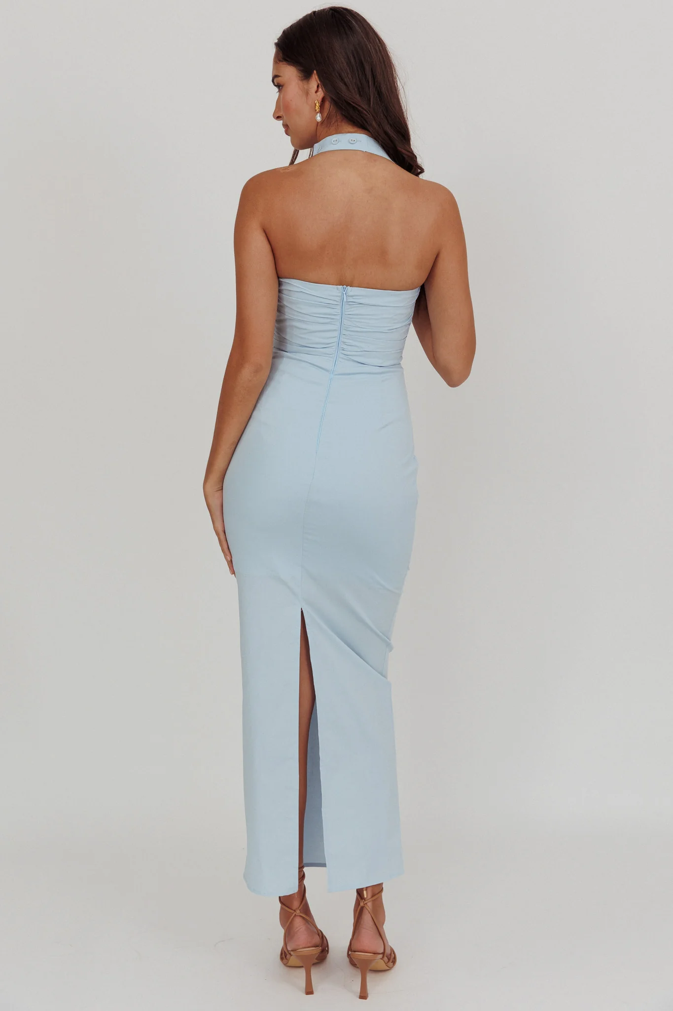 Scout Halterneck Ruched Maxi Dress Blue - Sonourner