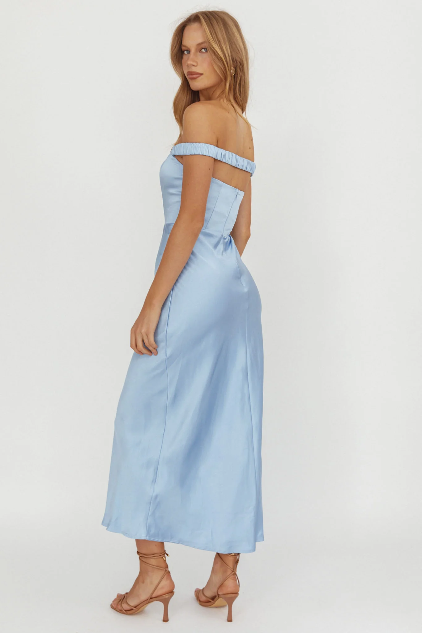Cari Off-Shoulder Strap Maxi Dress Ice Blue - Sonourner