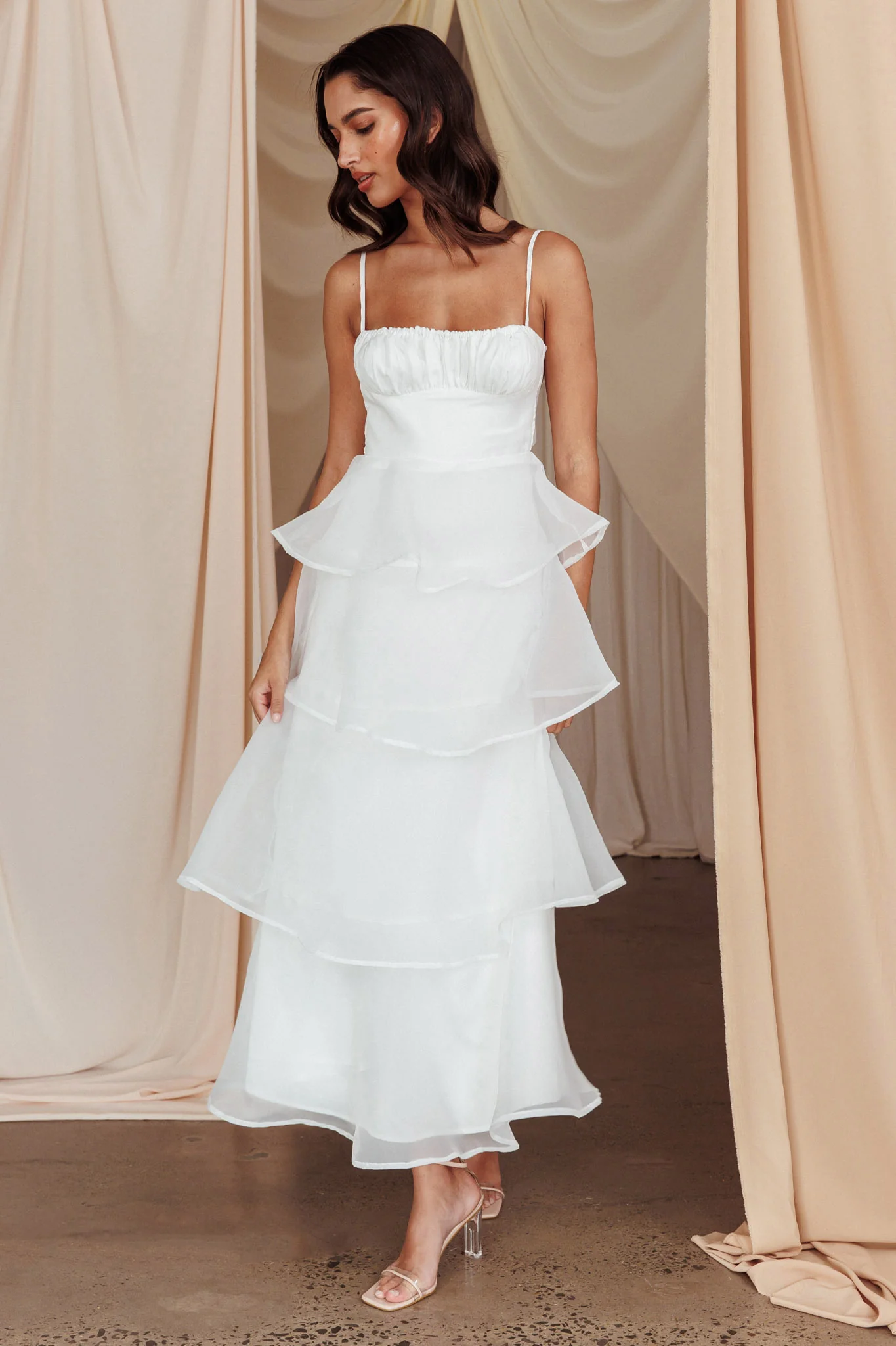 Provence Bloom Tiered Midi Dress White - Sonourner