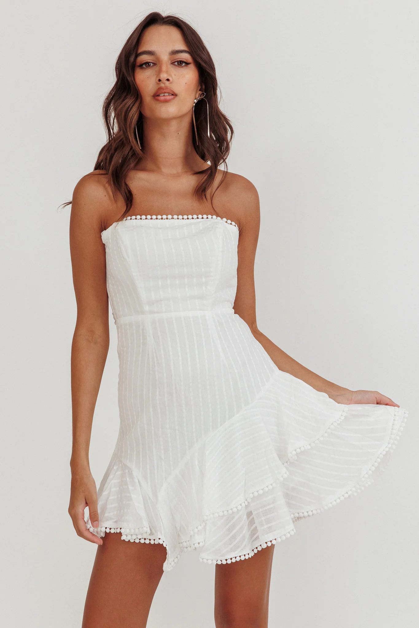 Candy Strapless Layered Ruffle Hem Dress White - Sonourner