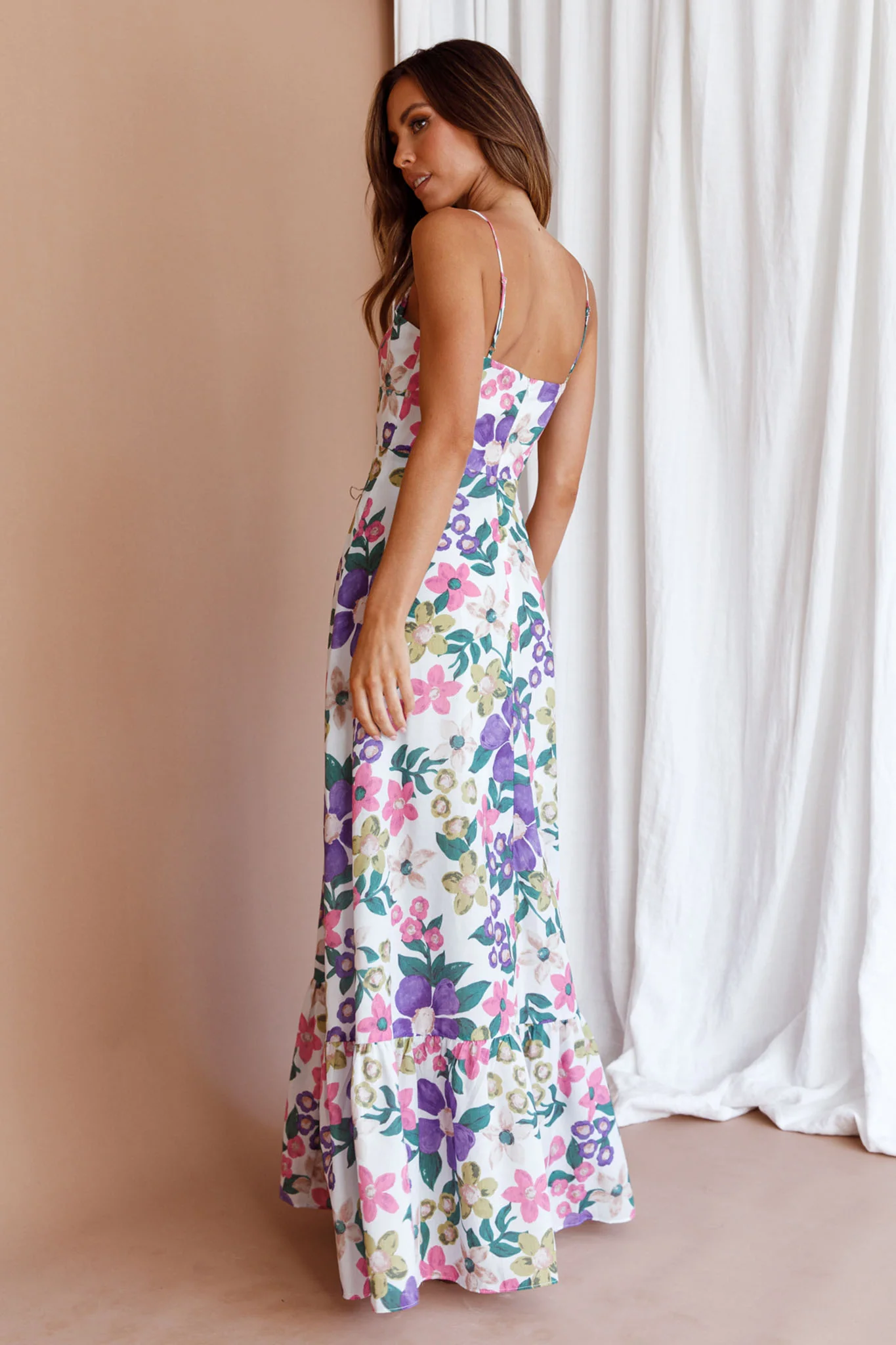 Beachside Flounce Hem Maxi Dress White Floral - Sonourner