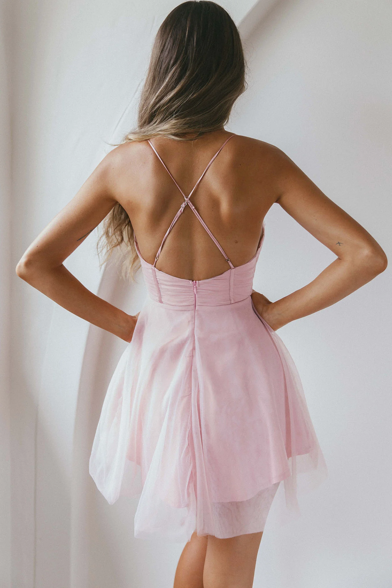 Smitten Sweetheart Neckline Chiffon Mini Party Dress Blush - Sonourner