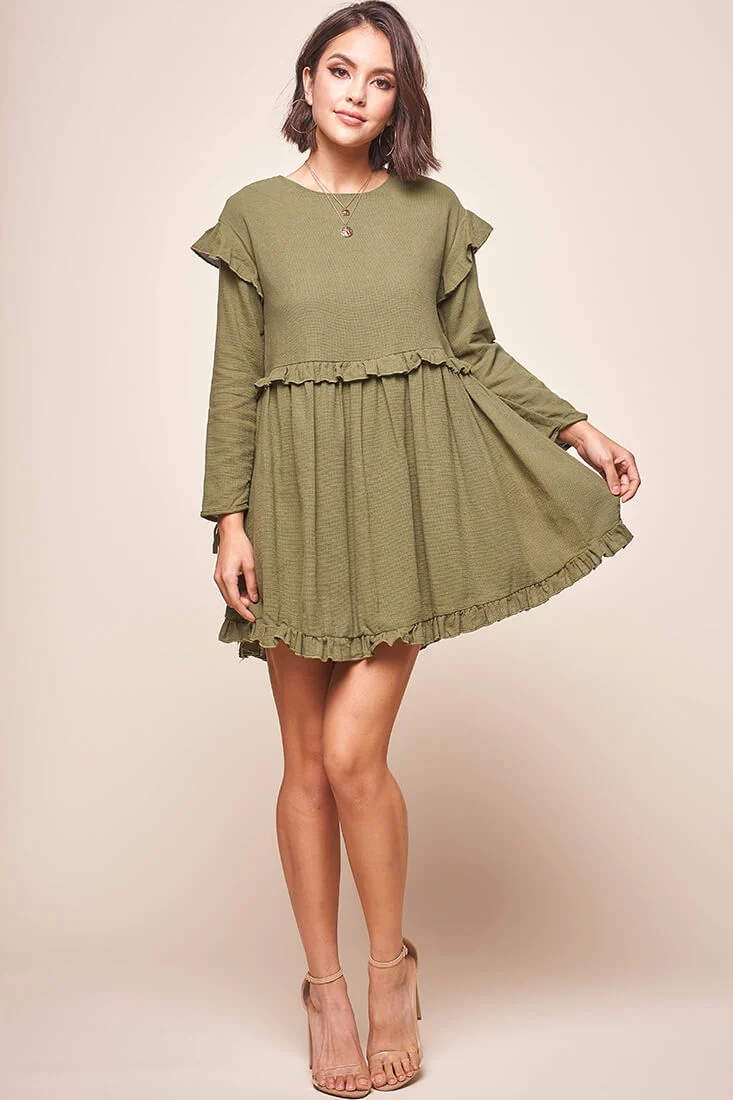 Marion Long Sleeve Shift Dress Khaki - Sonourner