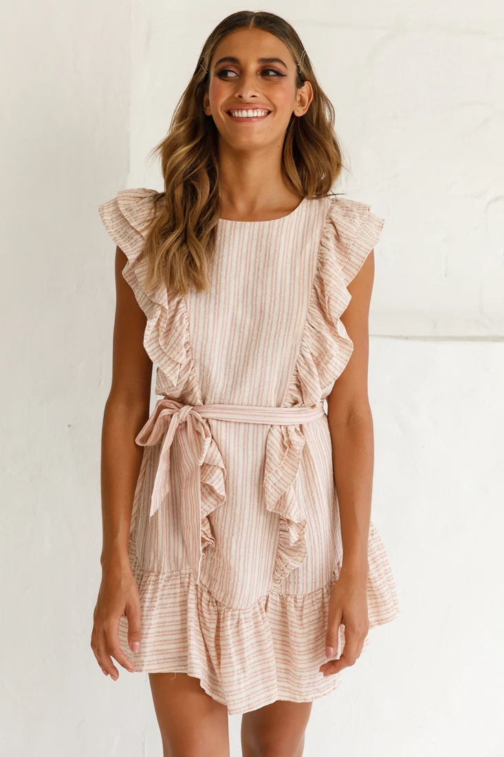 Easy Breezy Sleeveless Swing Dress Stripe Print Blush - Sonourner