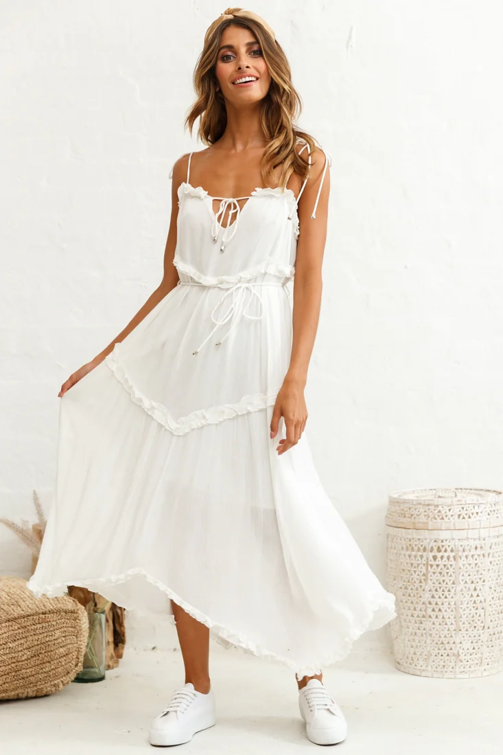 Santa Monica String Tie Maxi Dress White - Sonourner