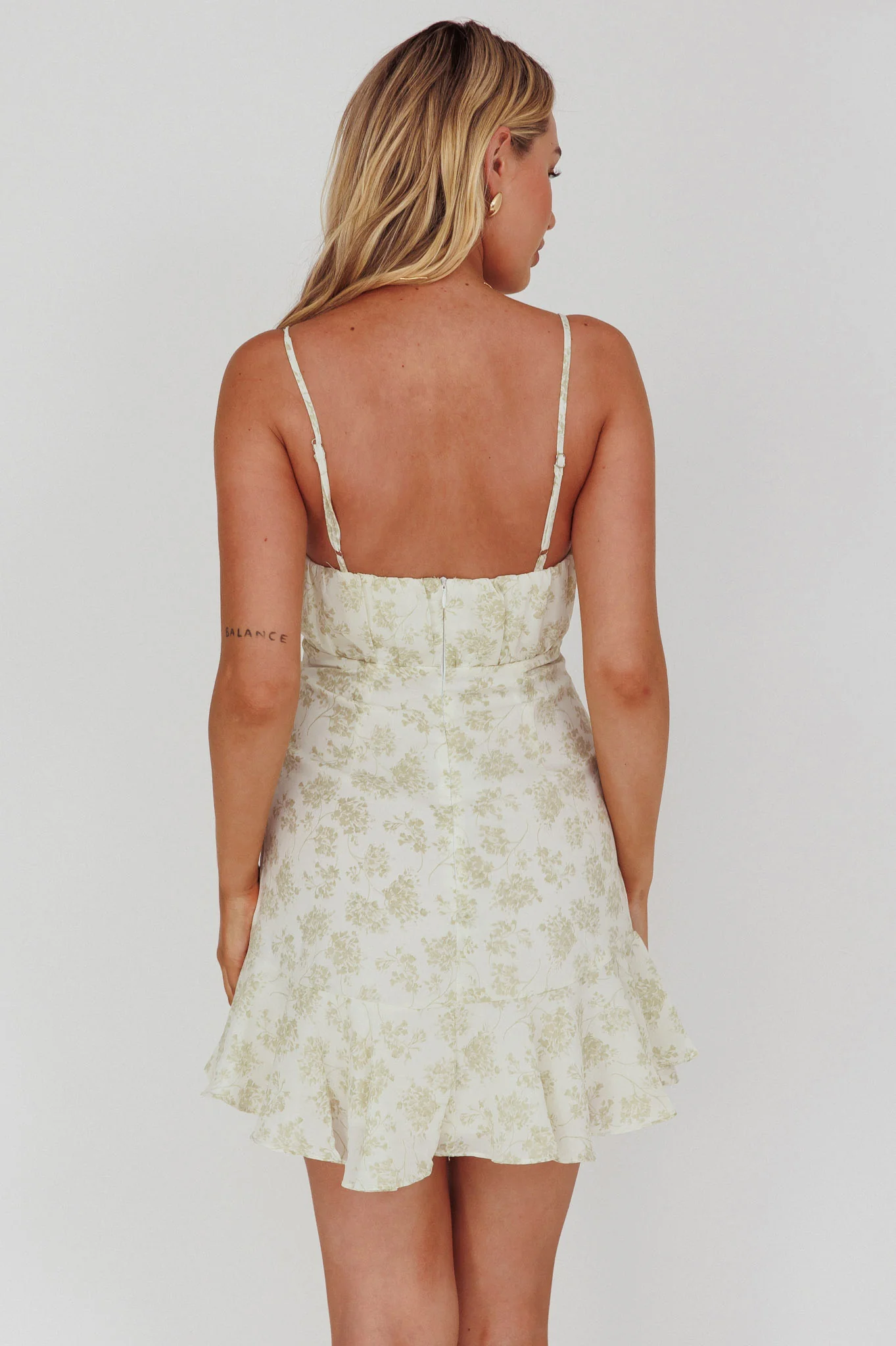 Promise Me Ruched Bust Pintuck Pleat Detail Dress Floral Pistachio - Sonourner