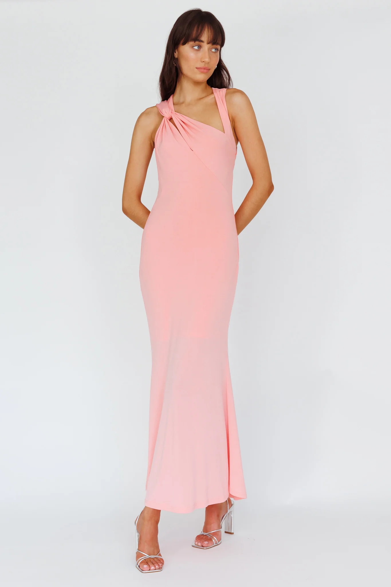 Karyl Shoulder Sash Midi Dress Apricot - Sonourner