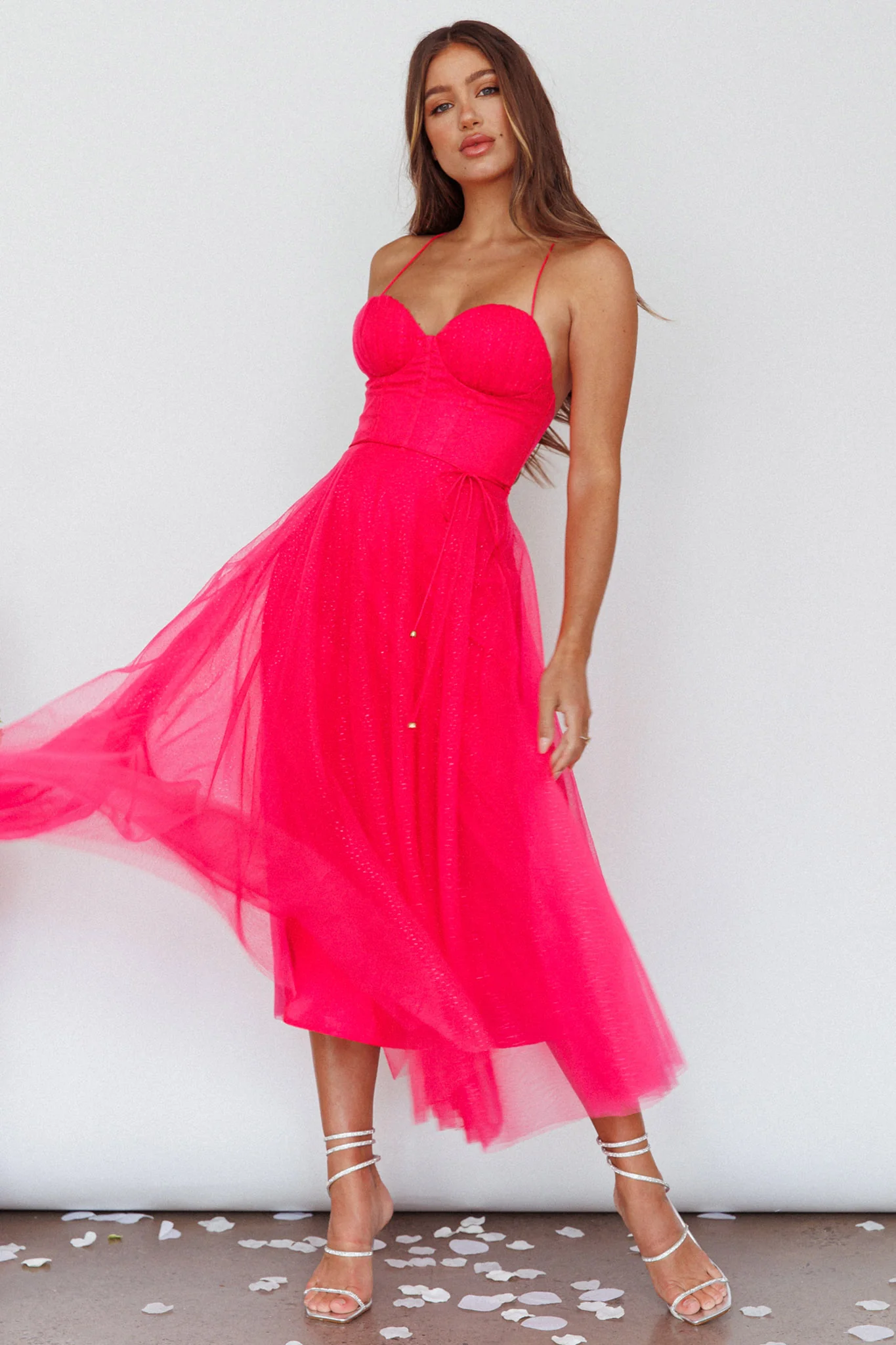 Smitten Sweetheart Neckline Chiffon Midi Dress Fuchsia - Sonourner