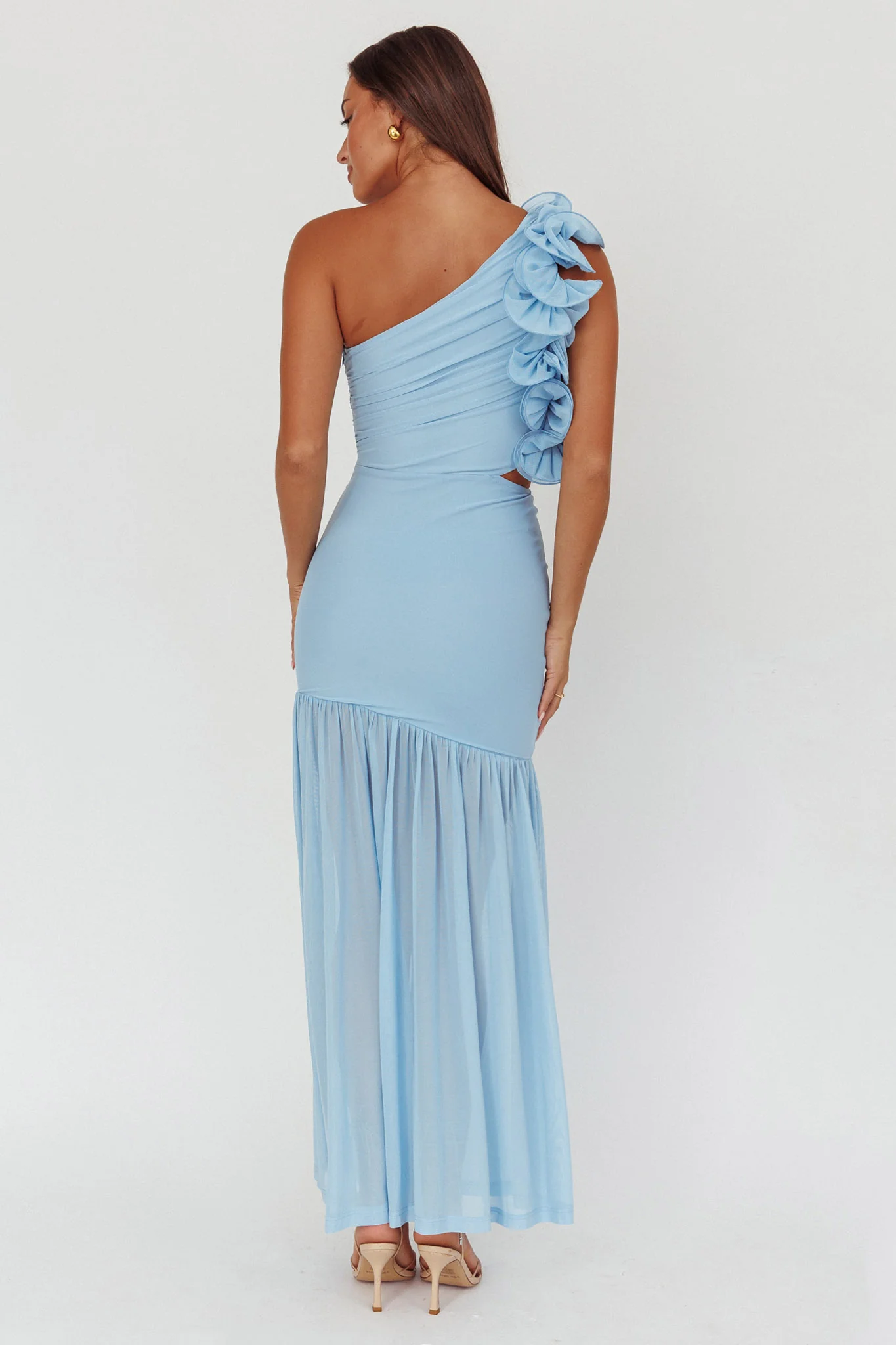 Deanna One-Shoulder Sheer Hem Maxi Dress Blue - Sonourner